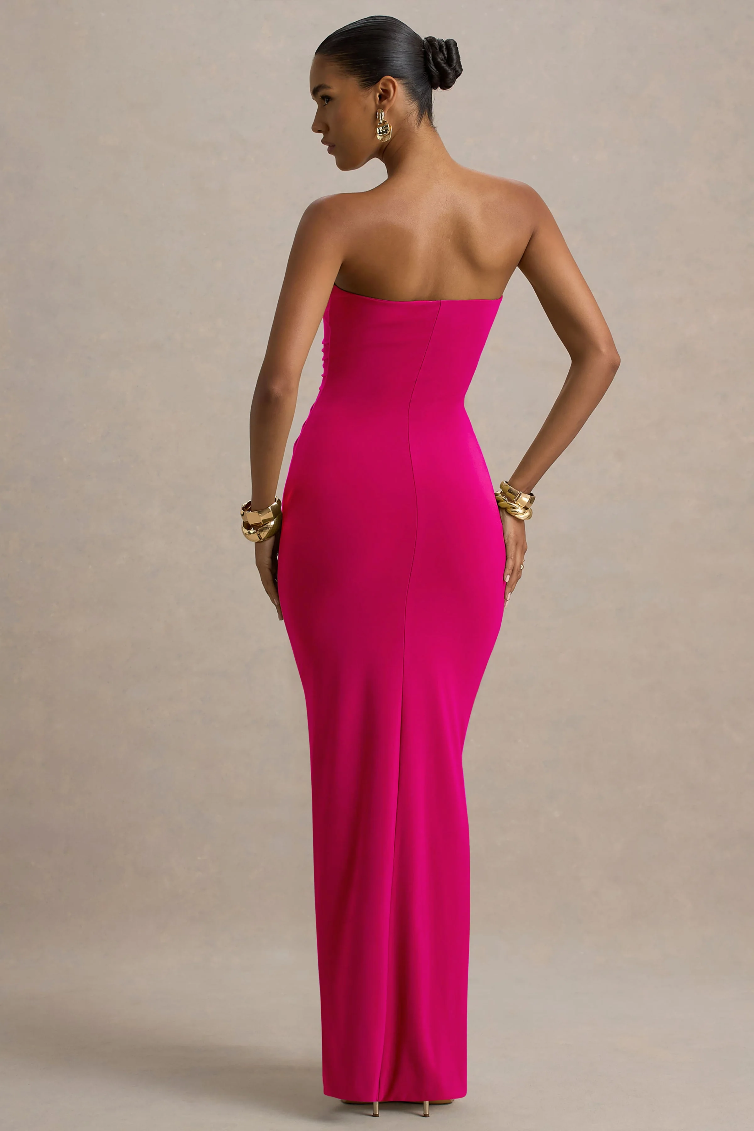 Ali | Hot Pink Sweetheart Ruched Wrap Maxi Dress - Image 2