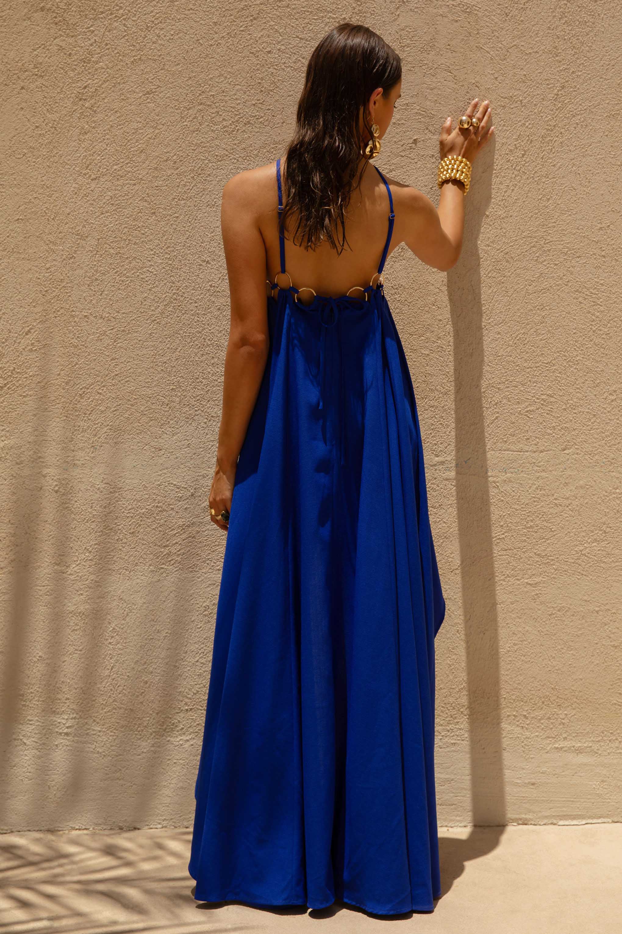 Amiya | Blue A-Line Maxi Dress with Cut-Out Details - Image 4