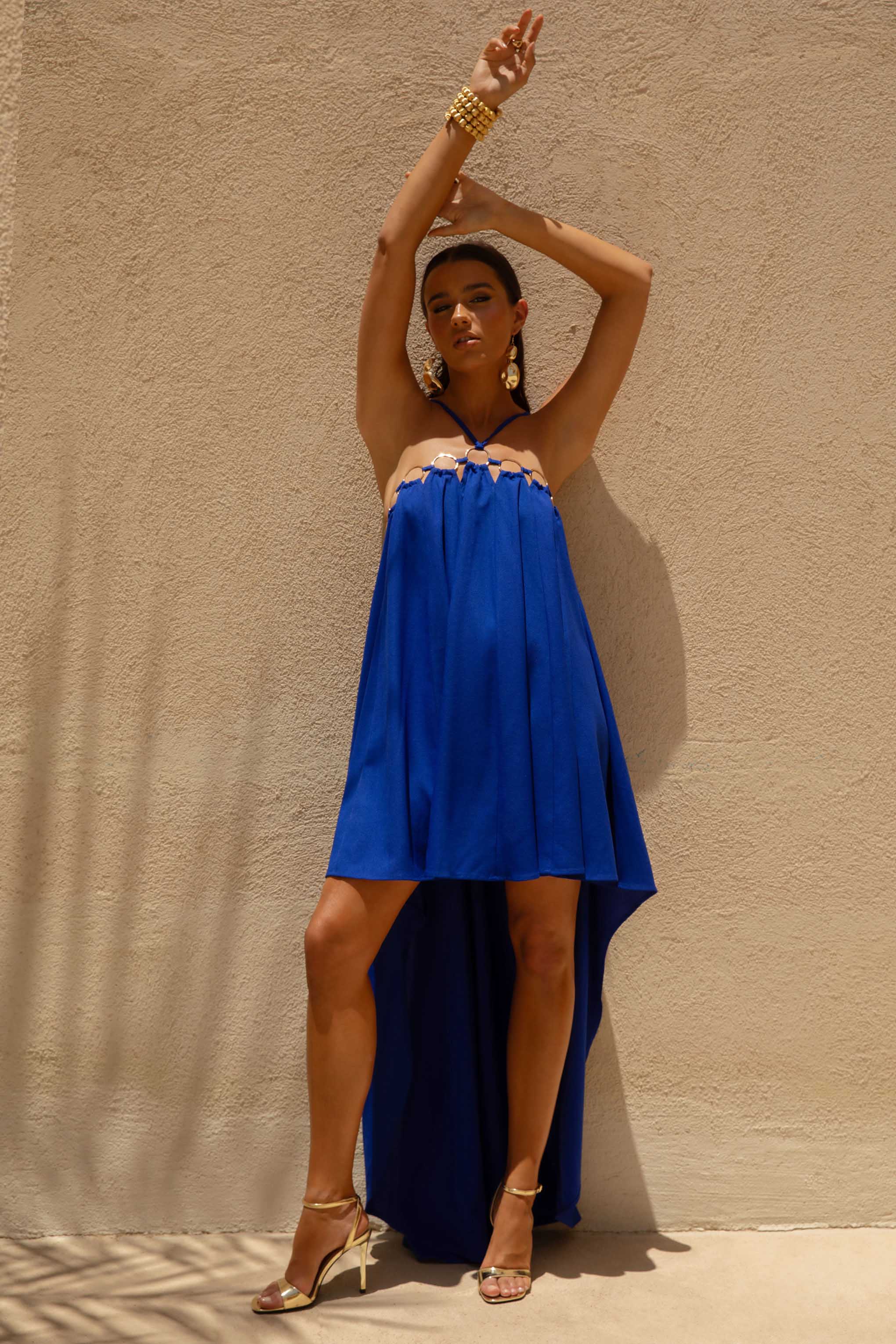 Amiya | Blue A-Line Maxi Dress with Cut-Out Details - Image 6