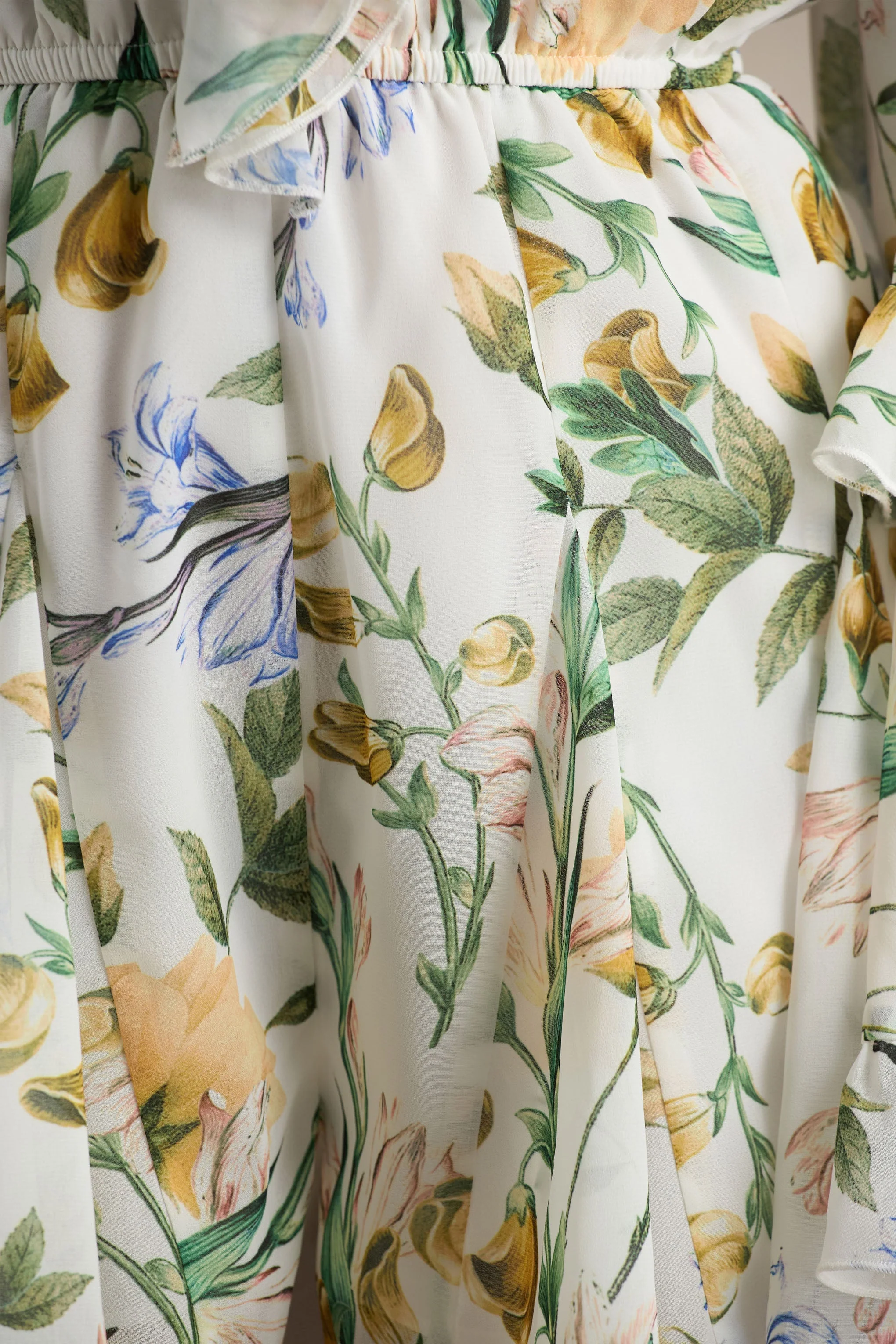Anaya | Lemon Floral Print Chiffon Romper With Long Sleeves - Image 7