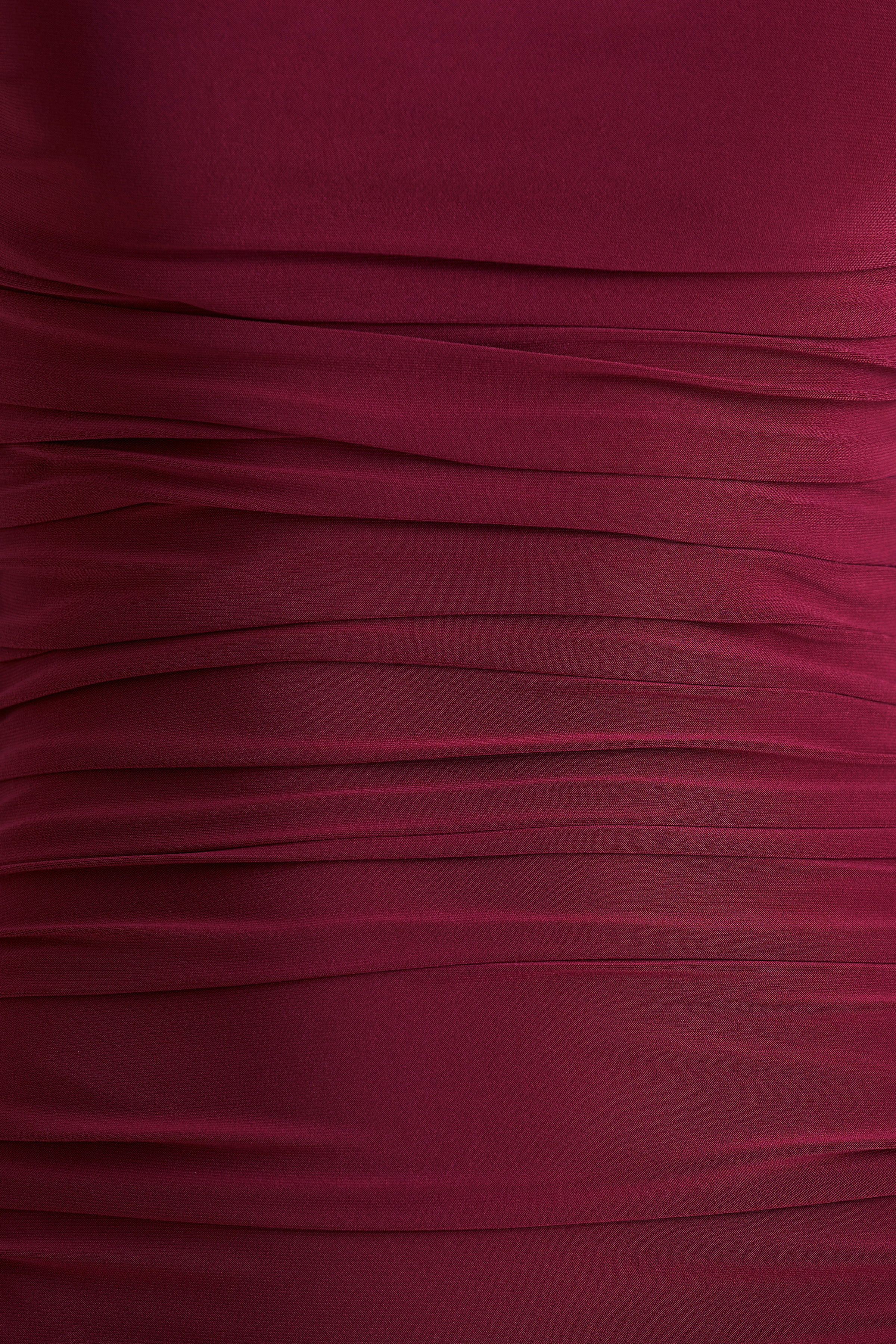 Aniyah | Burgundy Slashed-Neck Maxi Dress With Ruched Detailing - Image 6