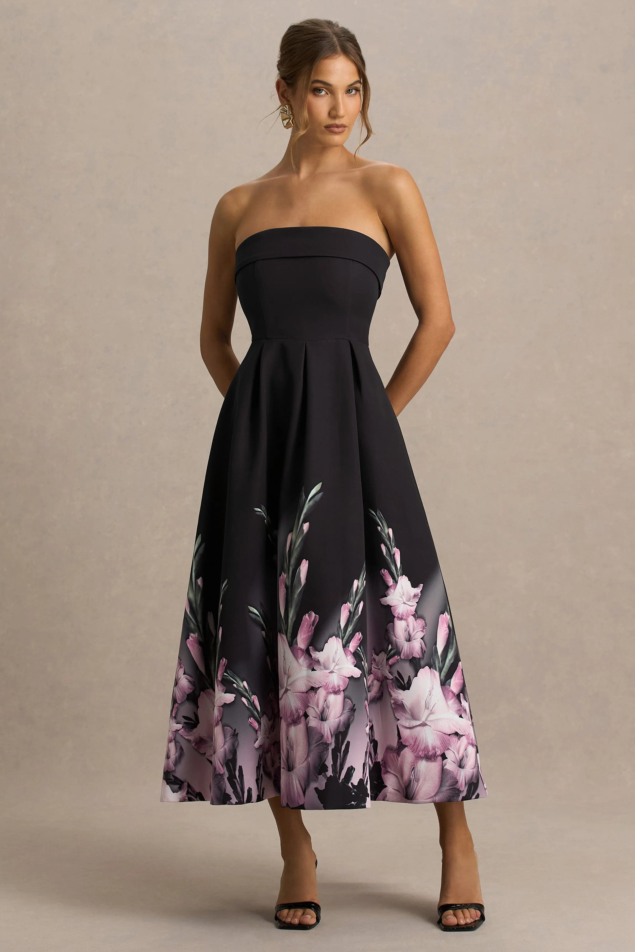 Annalise | Pink Border Print Bandeau Midi Dress - Image 3