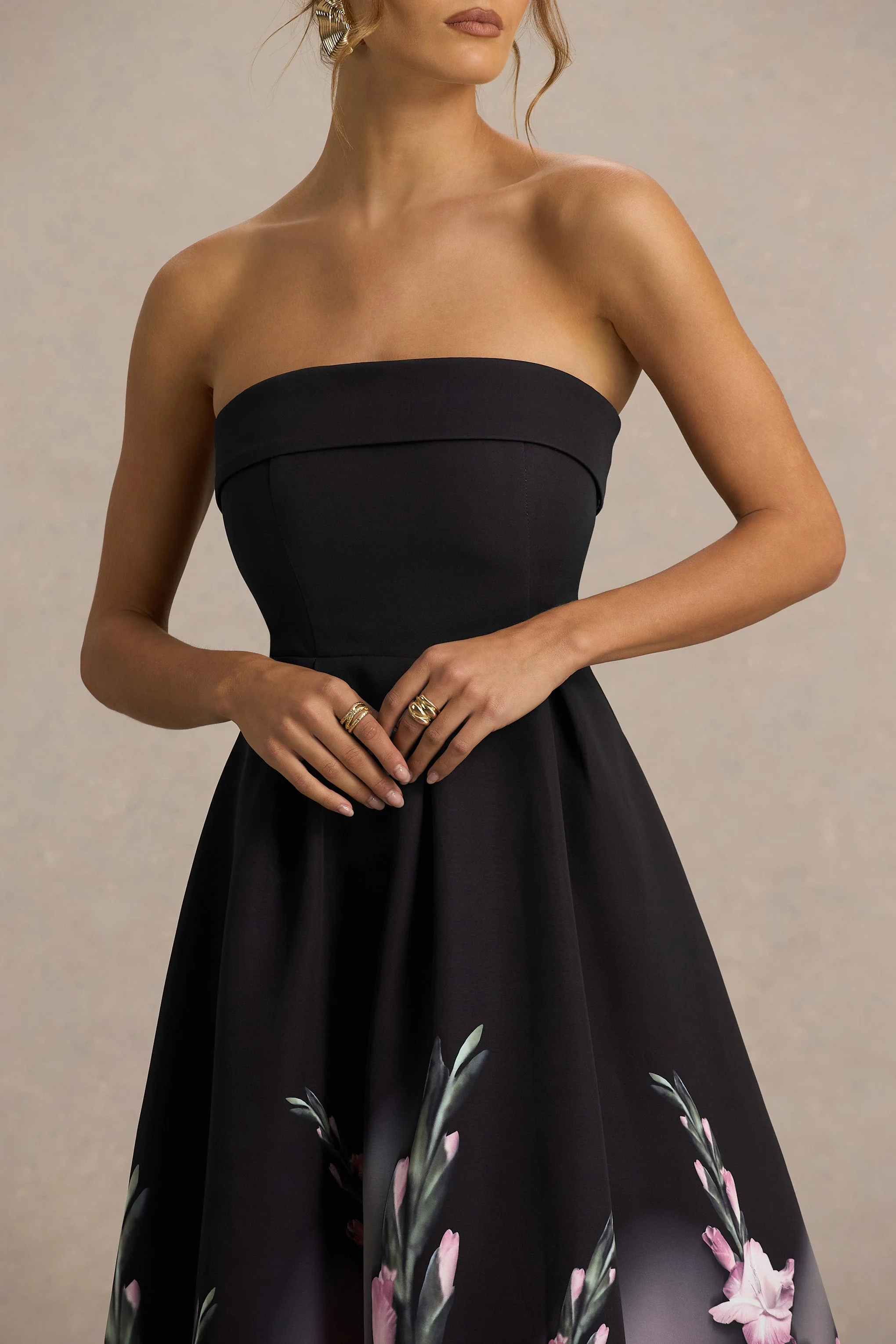 Annalise | Pink Border Print Bandeau Midi Dress - Image 4