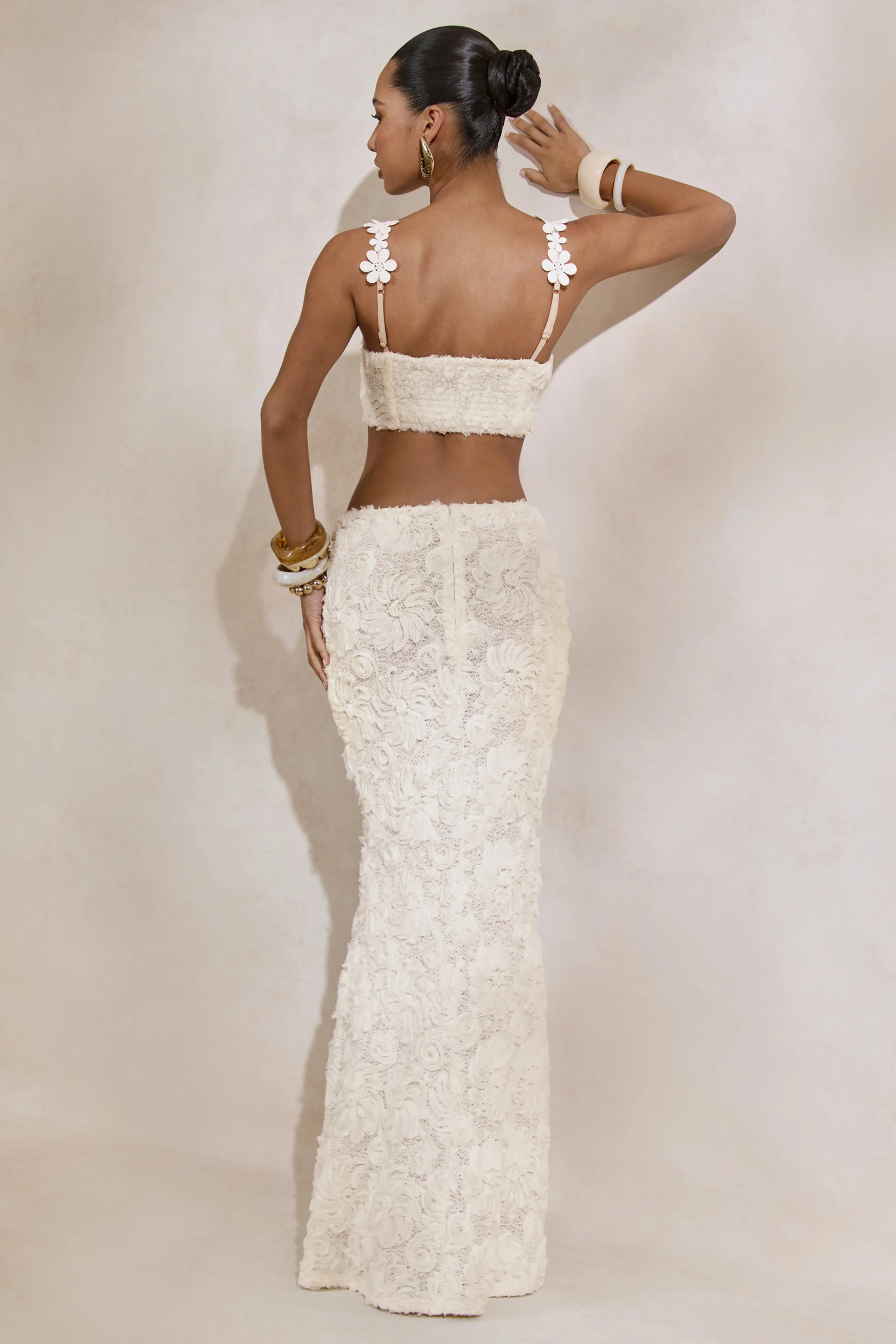 Arlina | White Lace Maxi Skirt With Gathered Detailing - Image 4