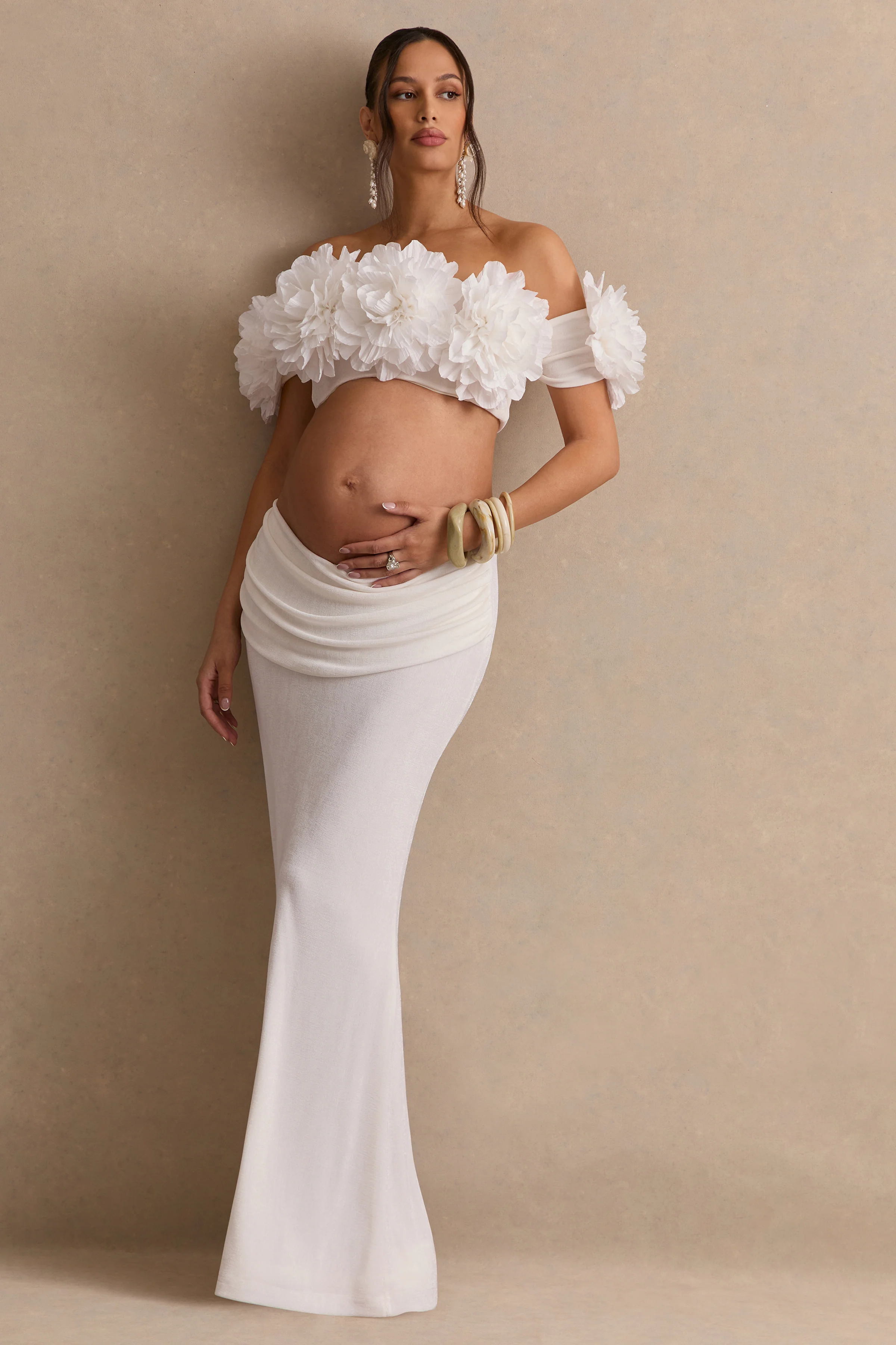 Arwenne | White Bardot-Neck Crop-Top With Corsage Detailing - Image 9
