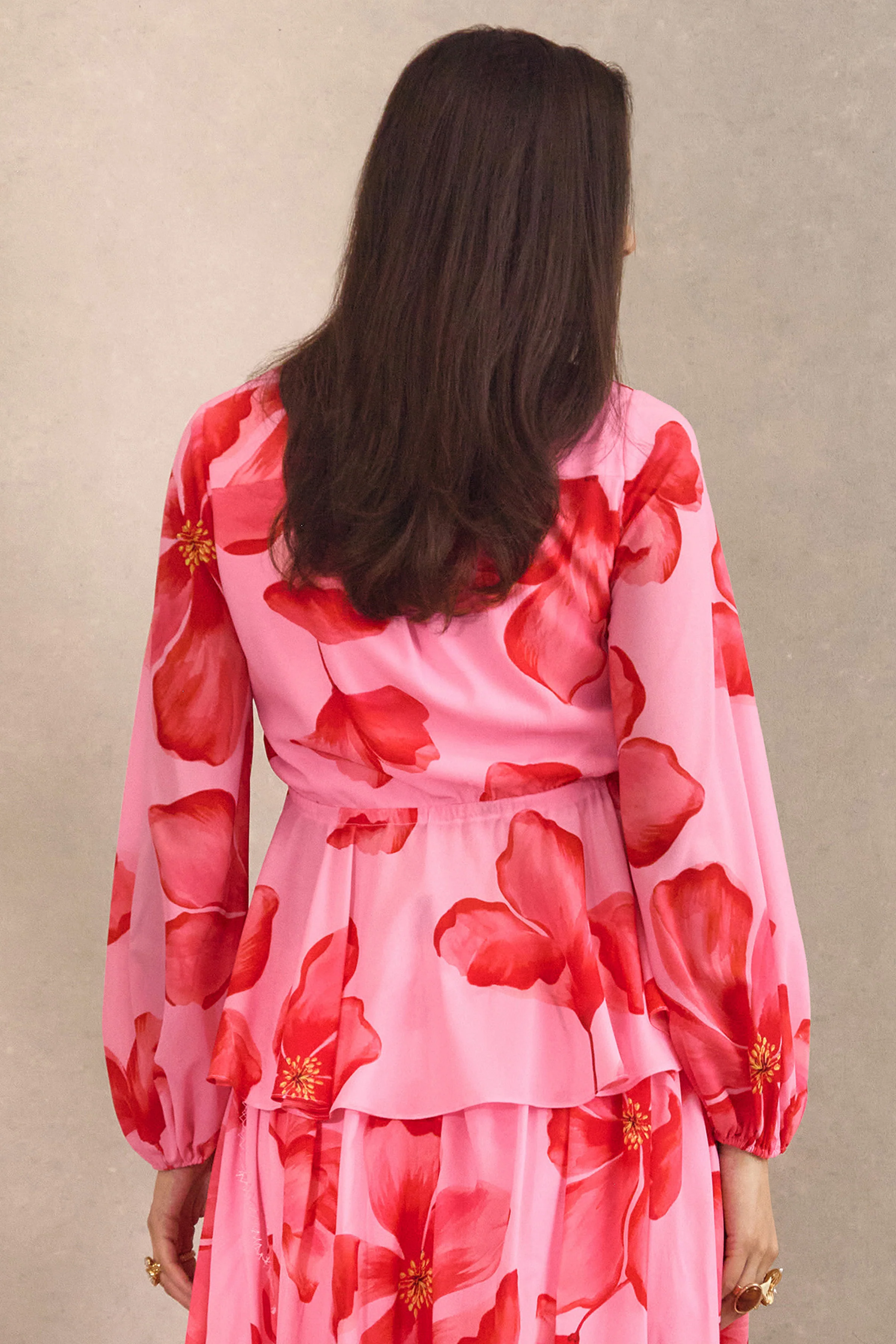 Asella | Pink Chiffon Plunge-Neck Front-Tied Top - Image 2