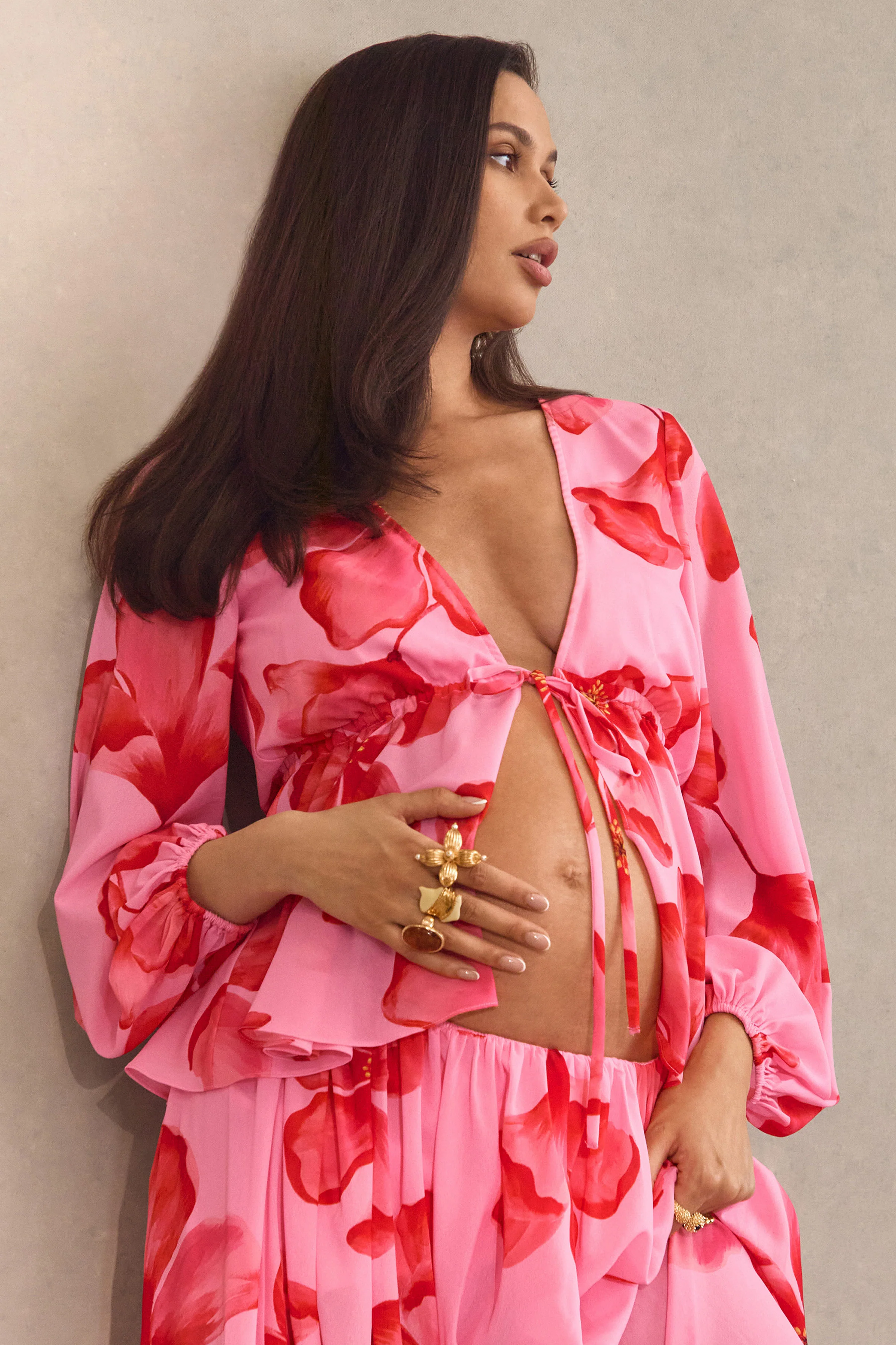 Asella | Pink Chiffon Plunge-Neck Front-Tied Top - Image 7