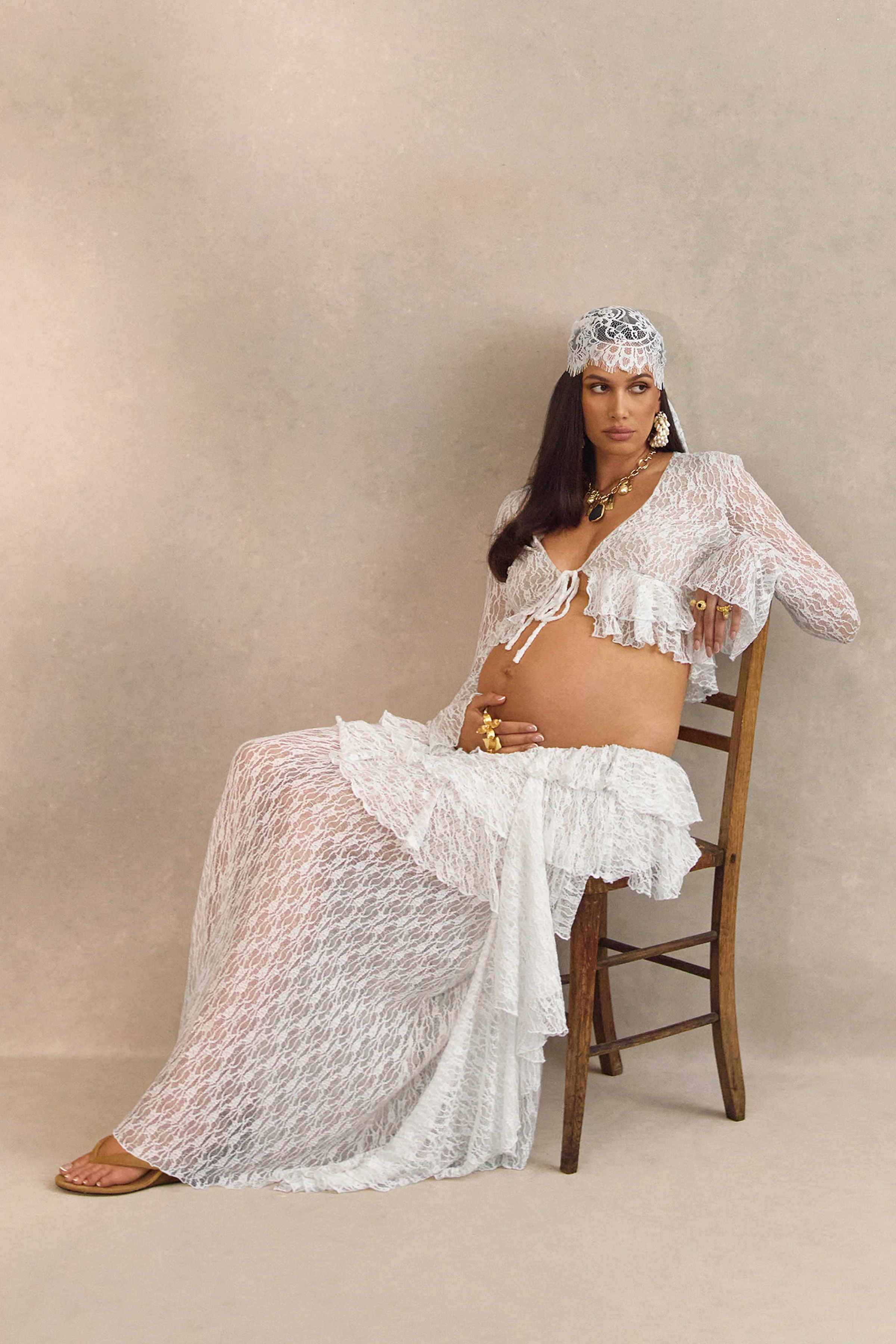 Astella | White Lace Asymmetric-Waist Maxi Skirt With Ruffled Detailing - Image 11