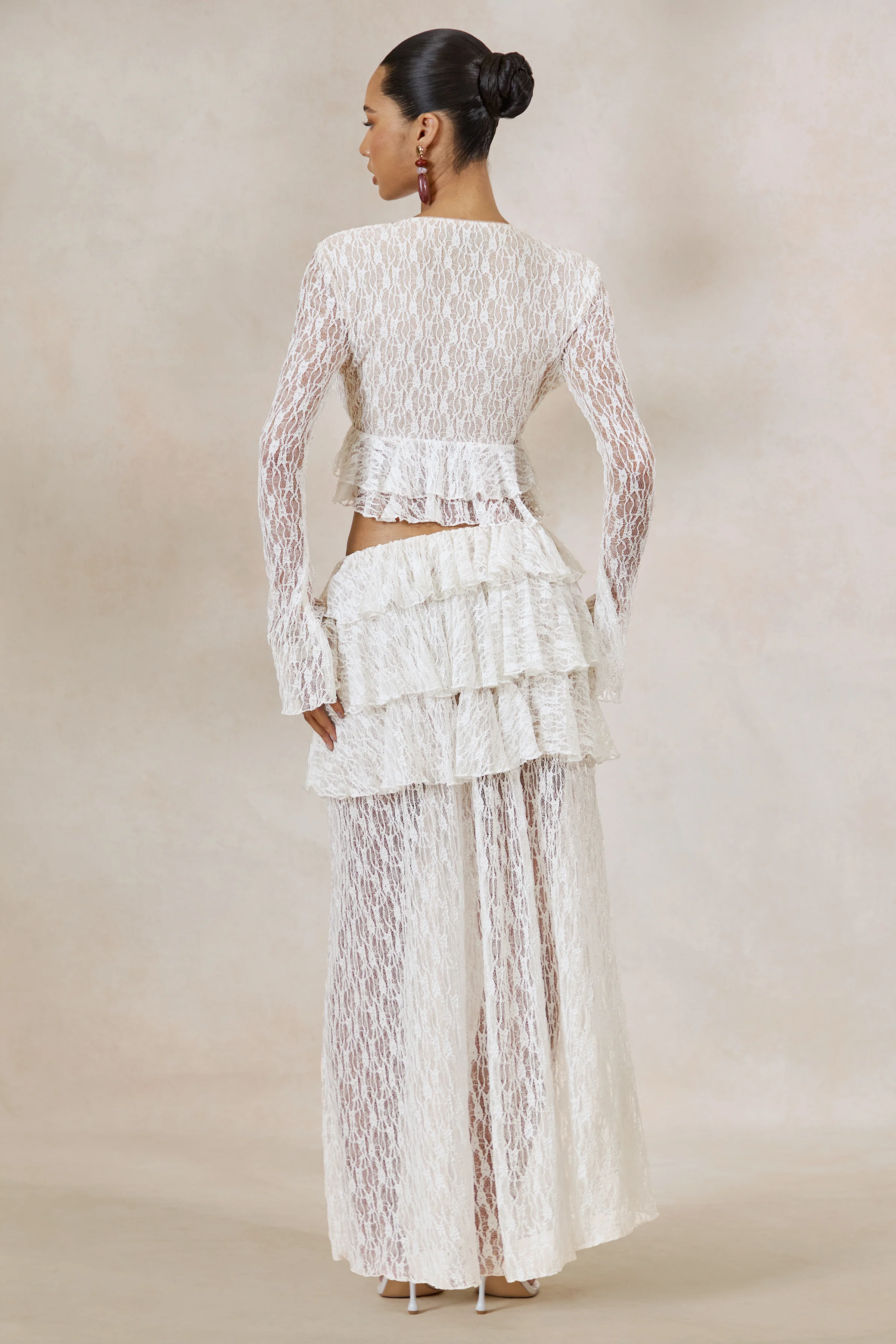 Astella | White Lace Plunge-Neck Top With Ruffled Trim - Image 4