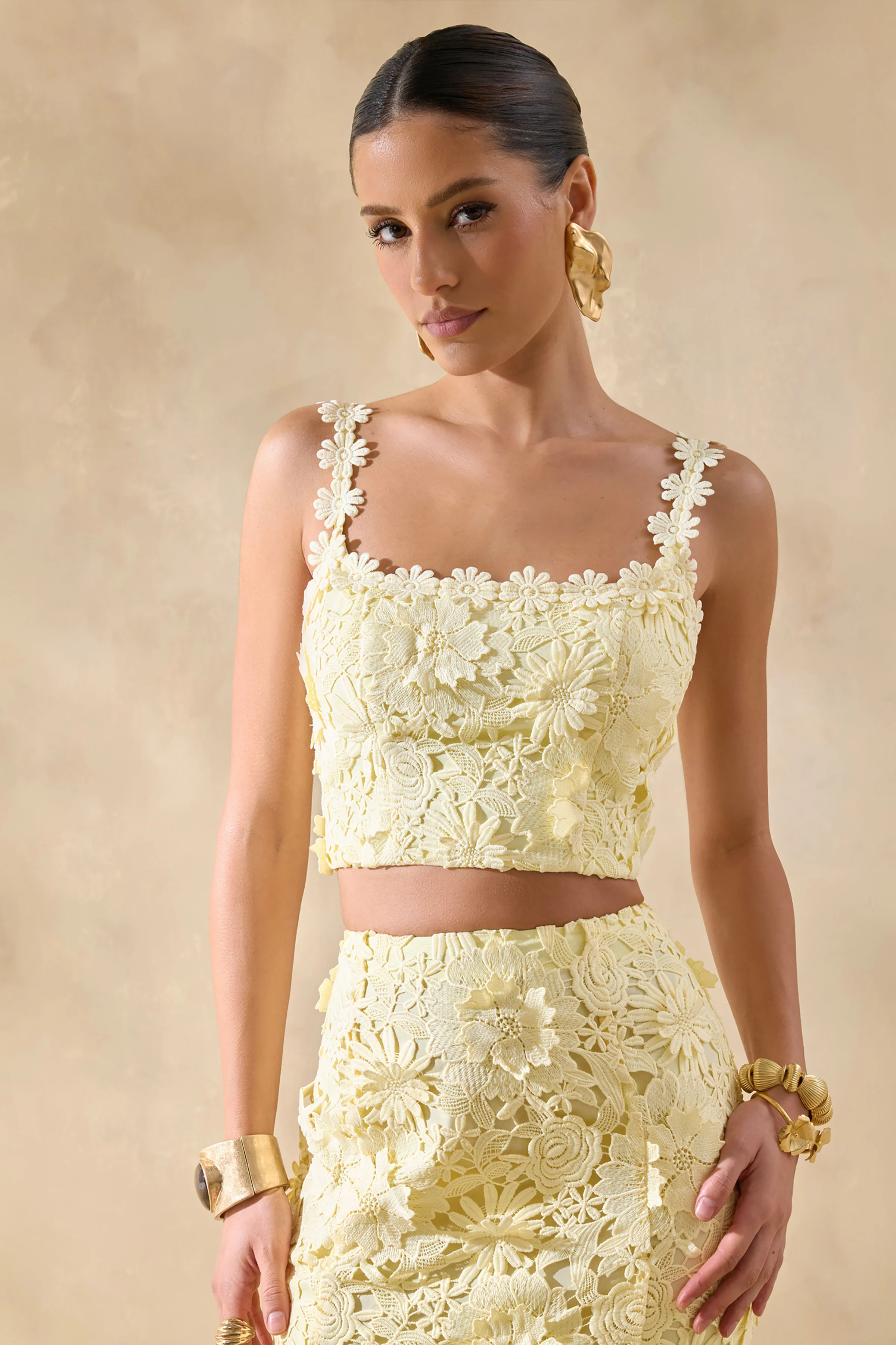 Blythe | Lemon Lace Square-Neck Crop-Top - Image 6