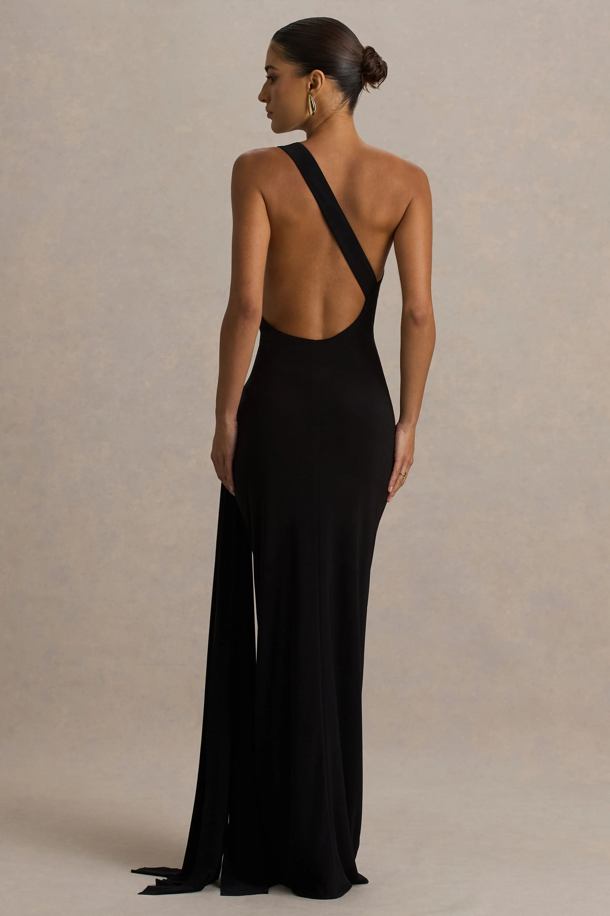 Bonnie | Black Asymmetric-Neck Maxi Dress With Open-Back - Image 2