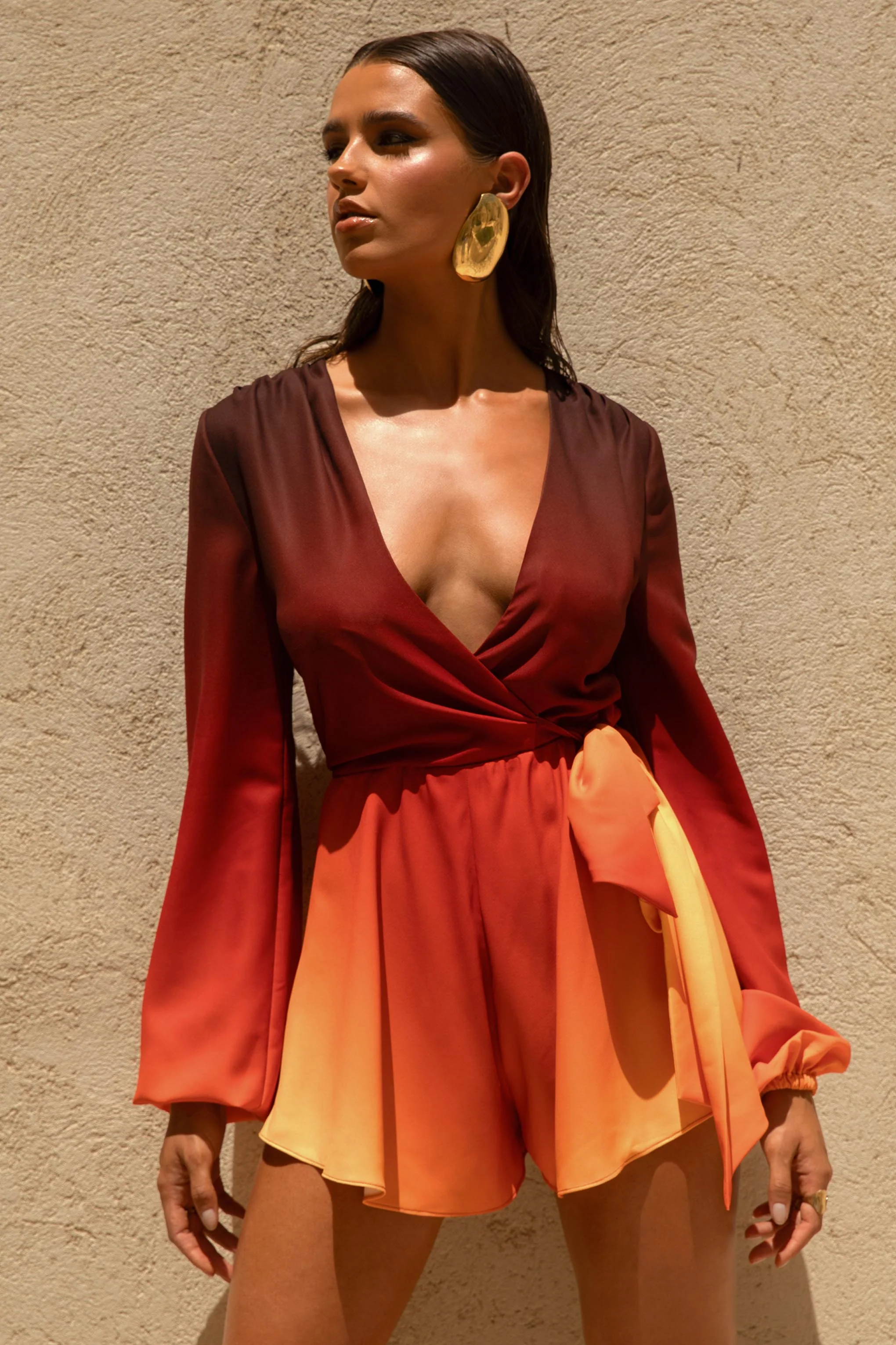 Boss | Ombre Romper with Plunge Neckline and Bow Detail - Image 6