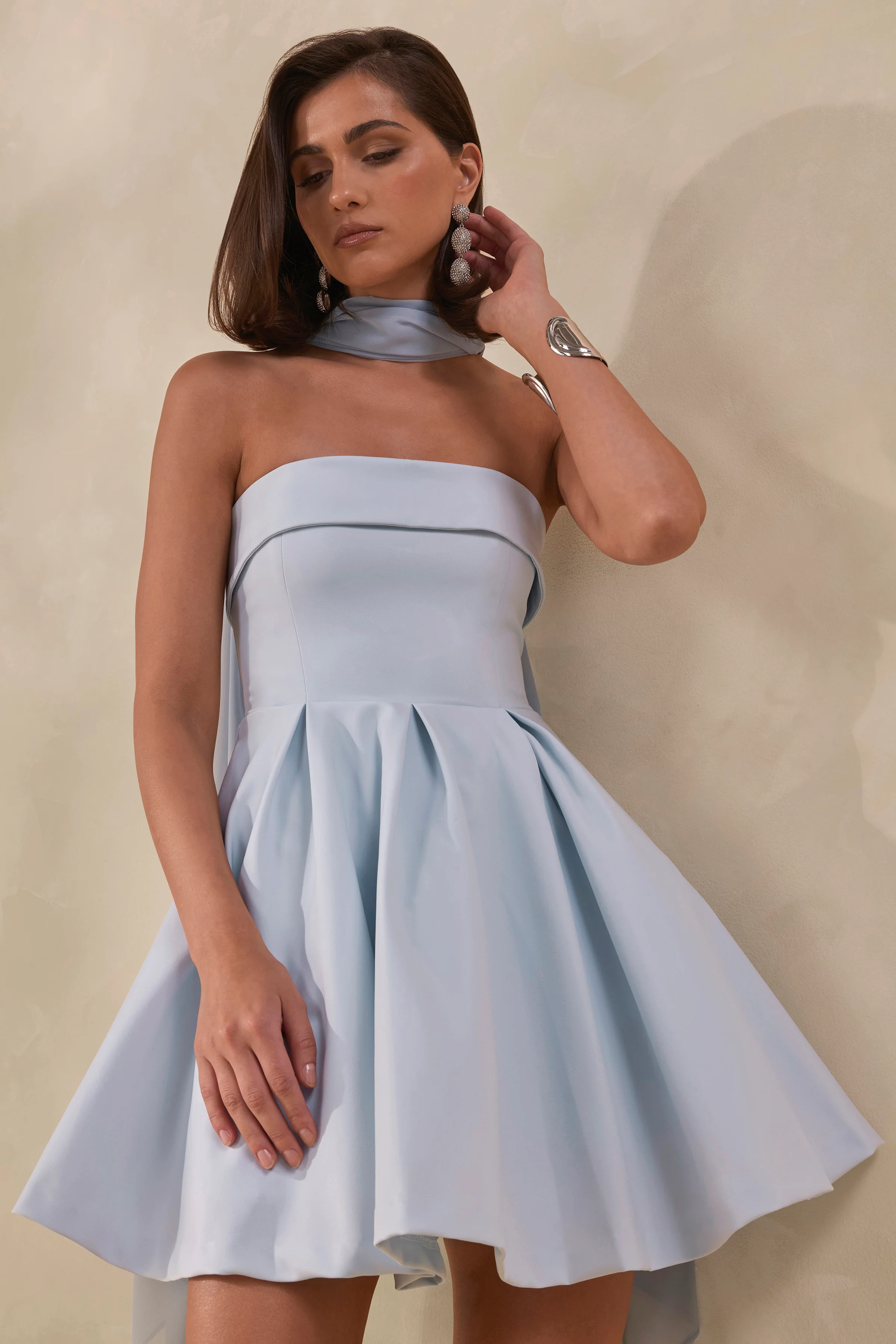 Bruna | Powder Blue Bandeau Skater Mini Dress - Image 6