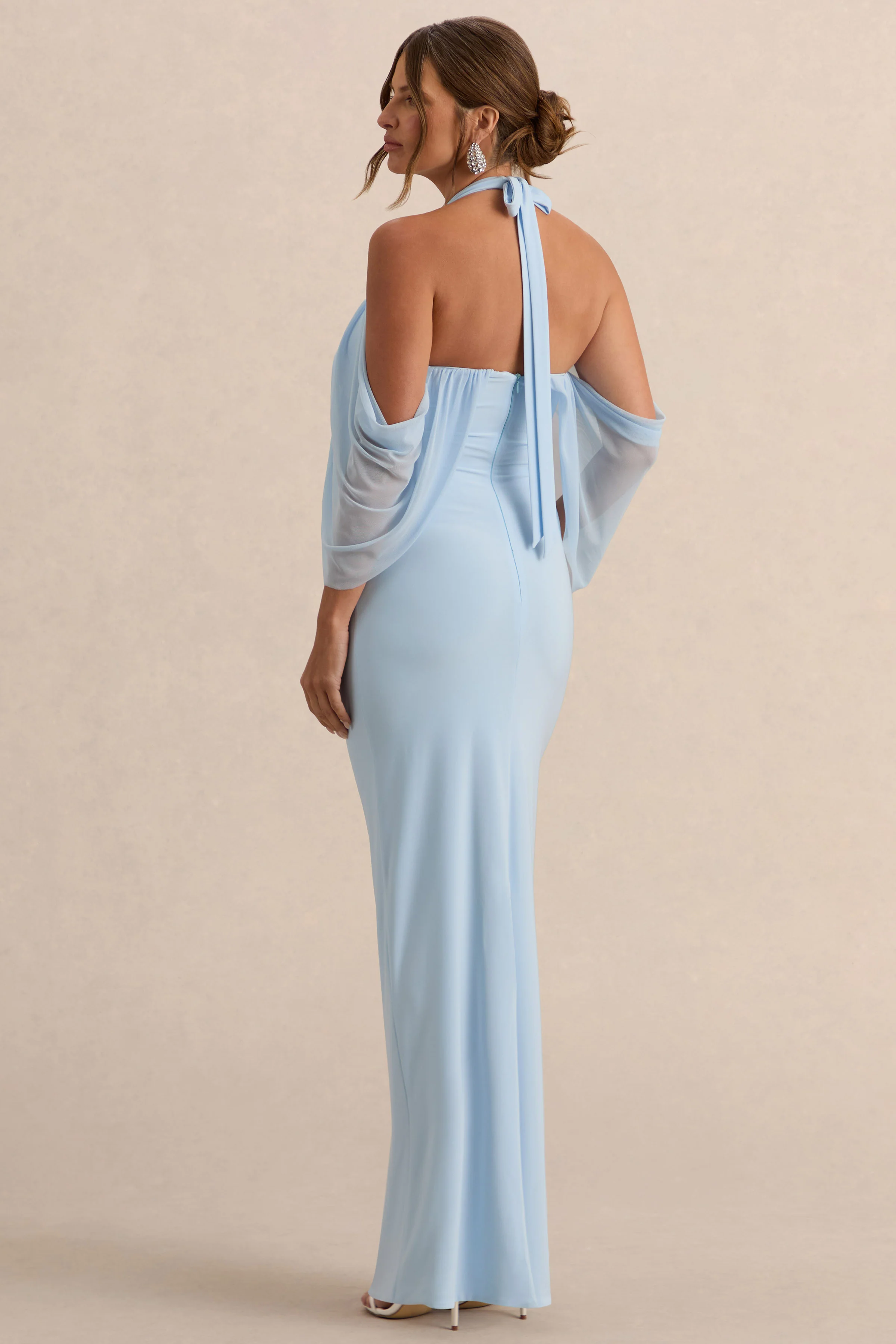 Caris | Light Blue Bardot-Neck Maternity Maxi Dress - Image 2