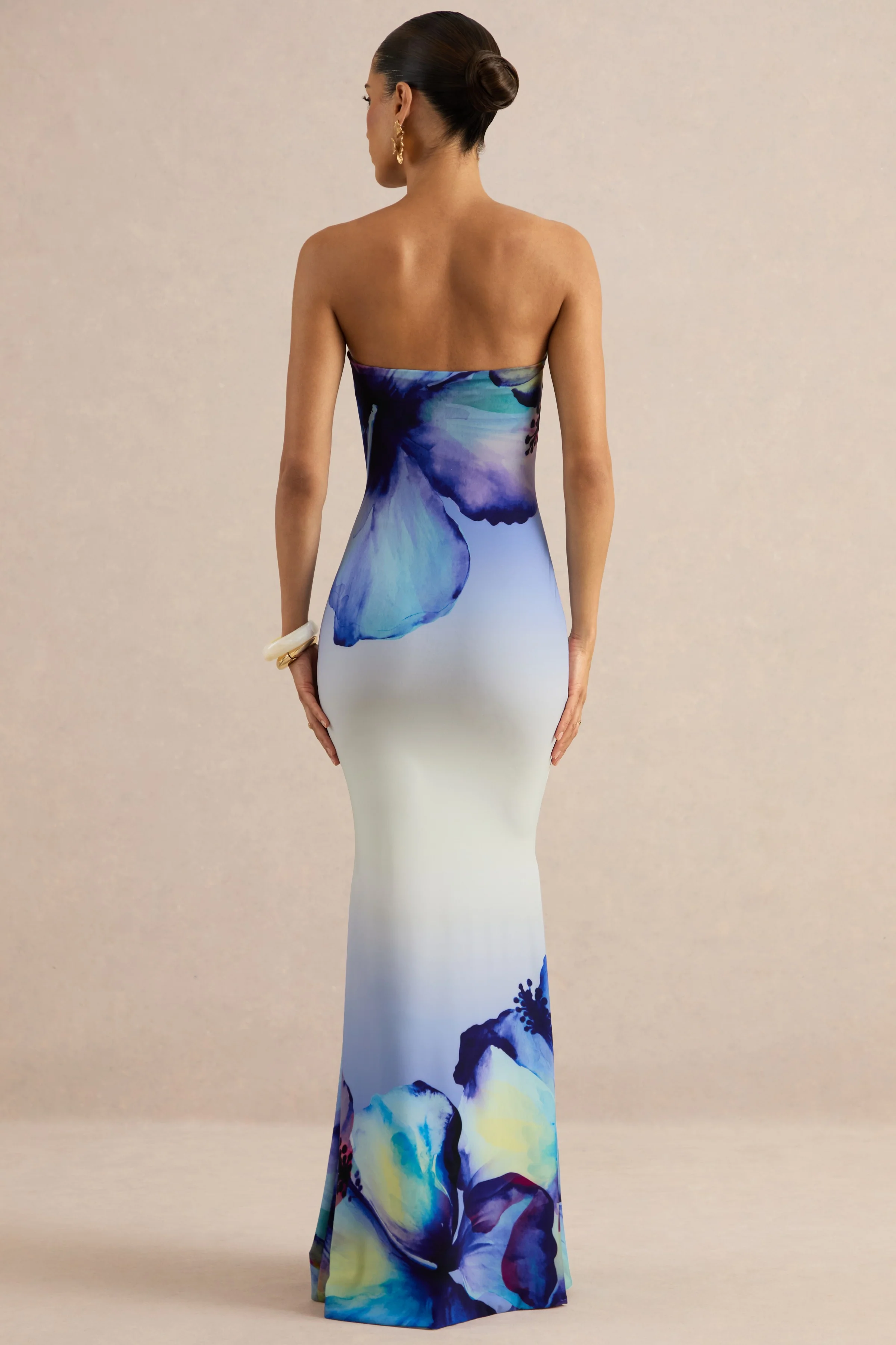 Ceremony | Blue Ombre Floral Print Bandeau Maxi Dress - Image 2