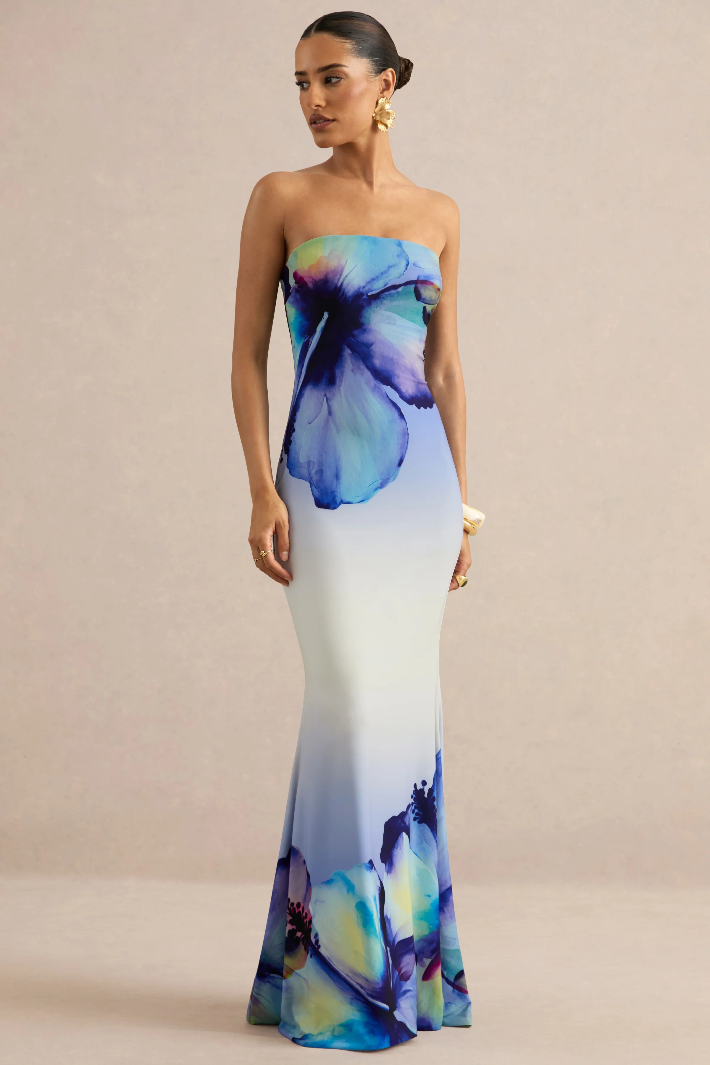 Ceremony | Blue Ombre Floral Print Bandeau Maxi Dress - Image 4