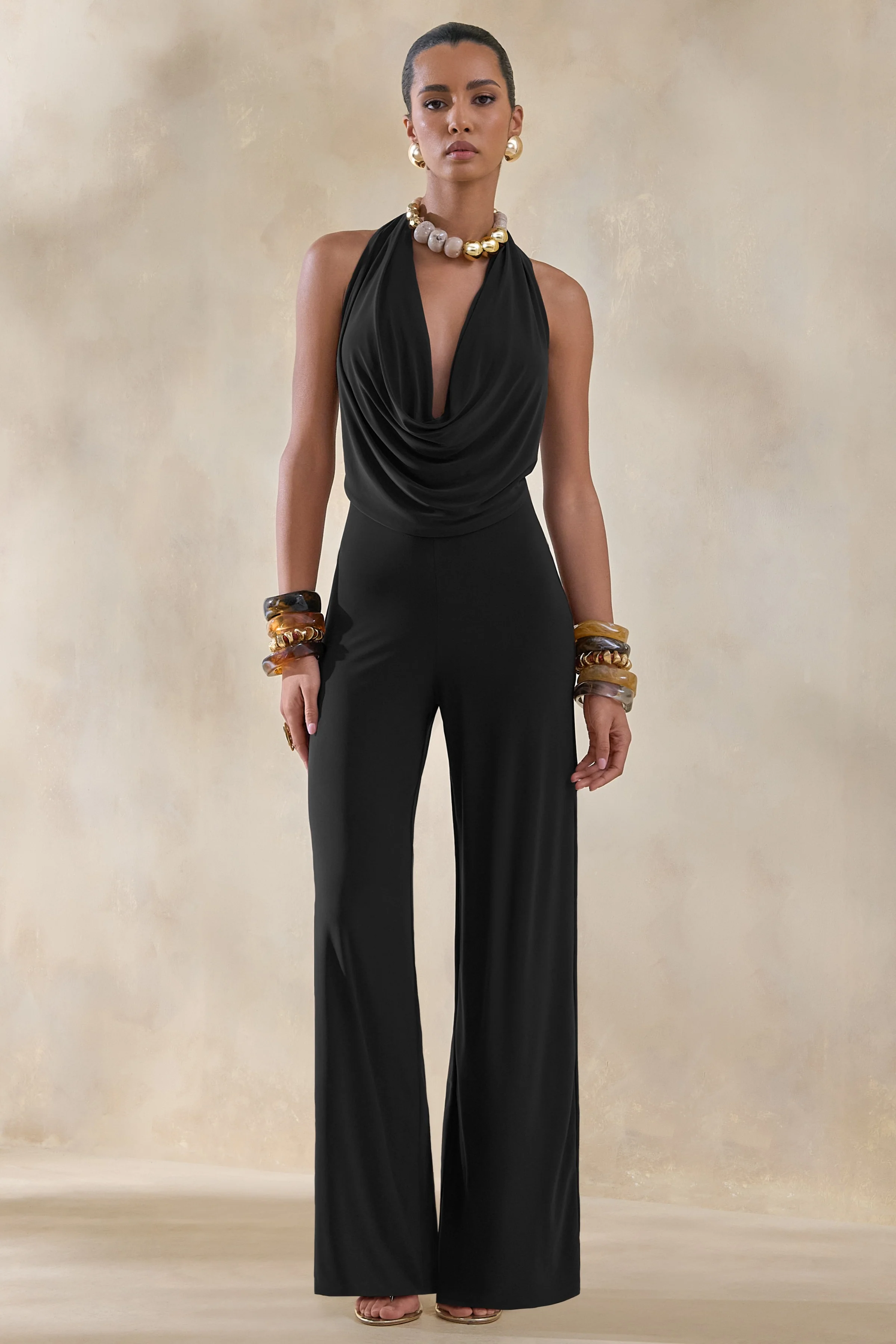Clemence | Black Plunge-Neck Jumpsuit - Image 5