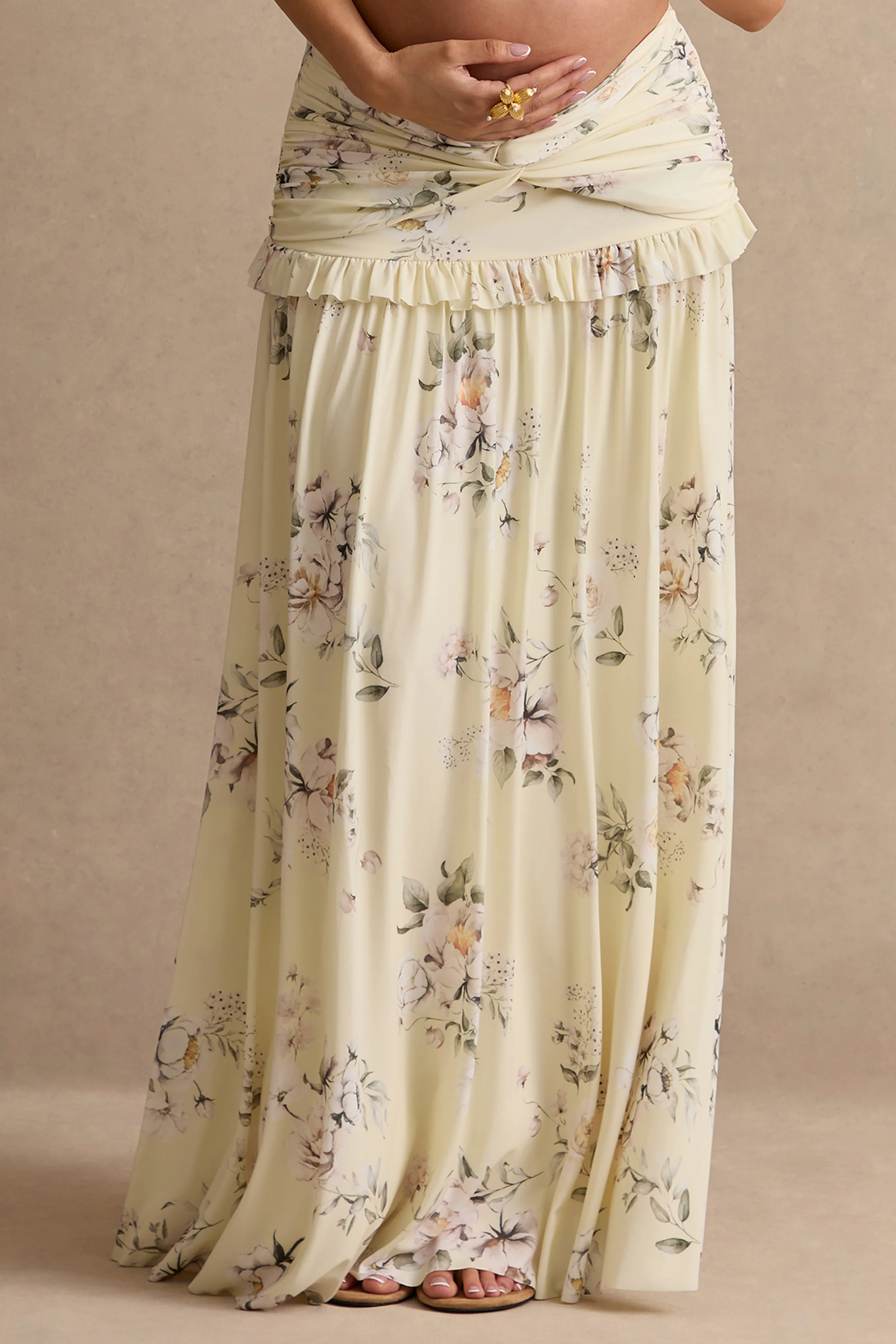 Clovia | Yellow Floral Print Maxi Skirt - Image 2