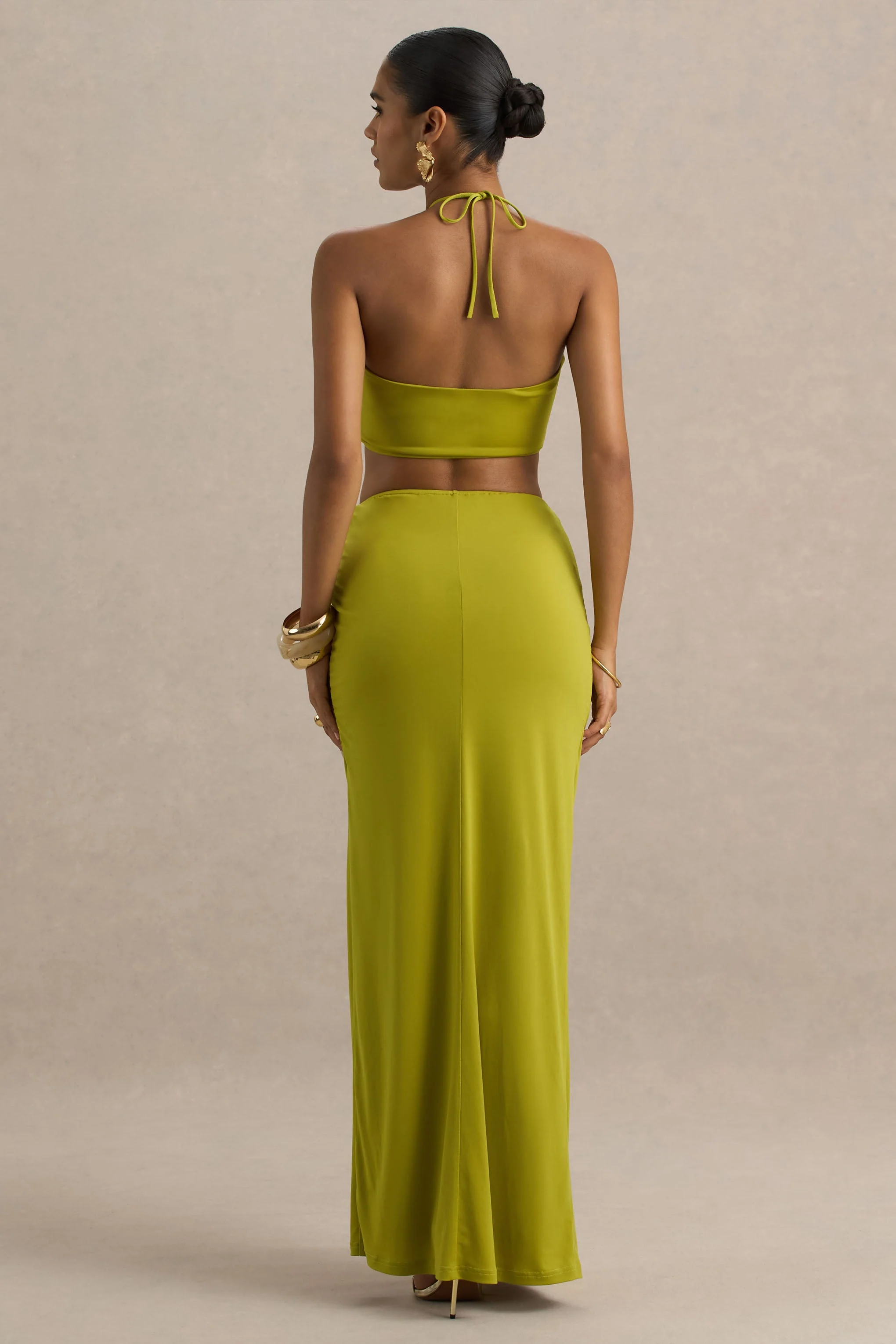 Coastline | Green Ruched Maxi Skirt With Split - Image 3