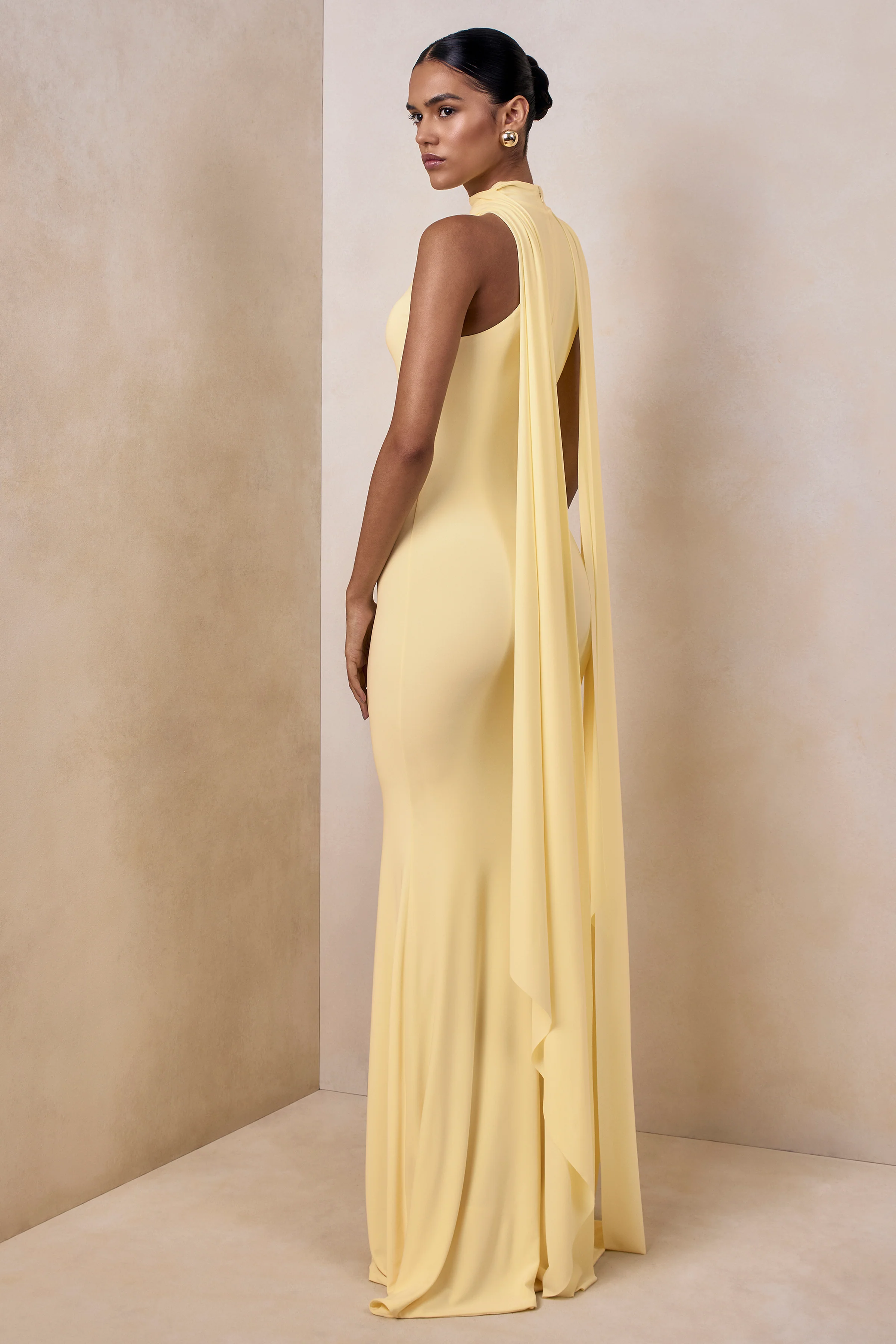 Cordy | Lemon High-Neck Maxi Dress With Cape - Image 2