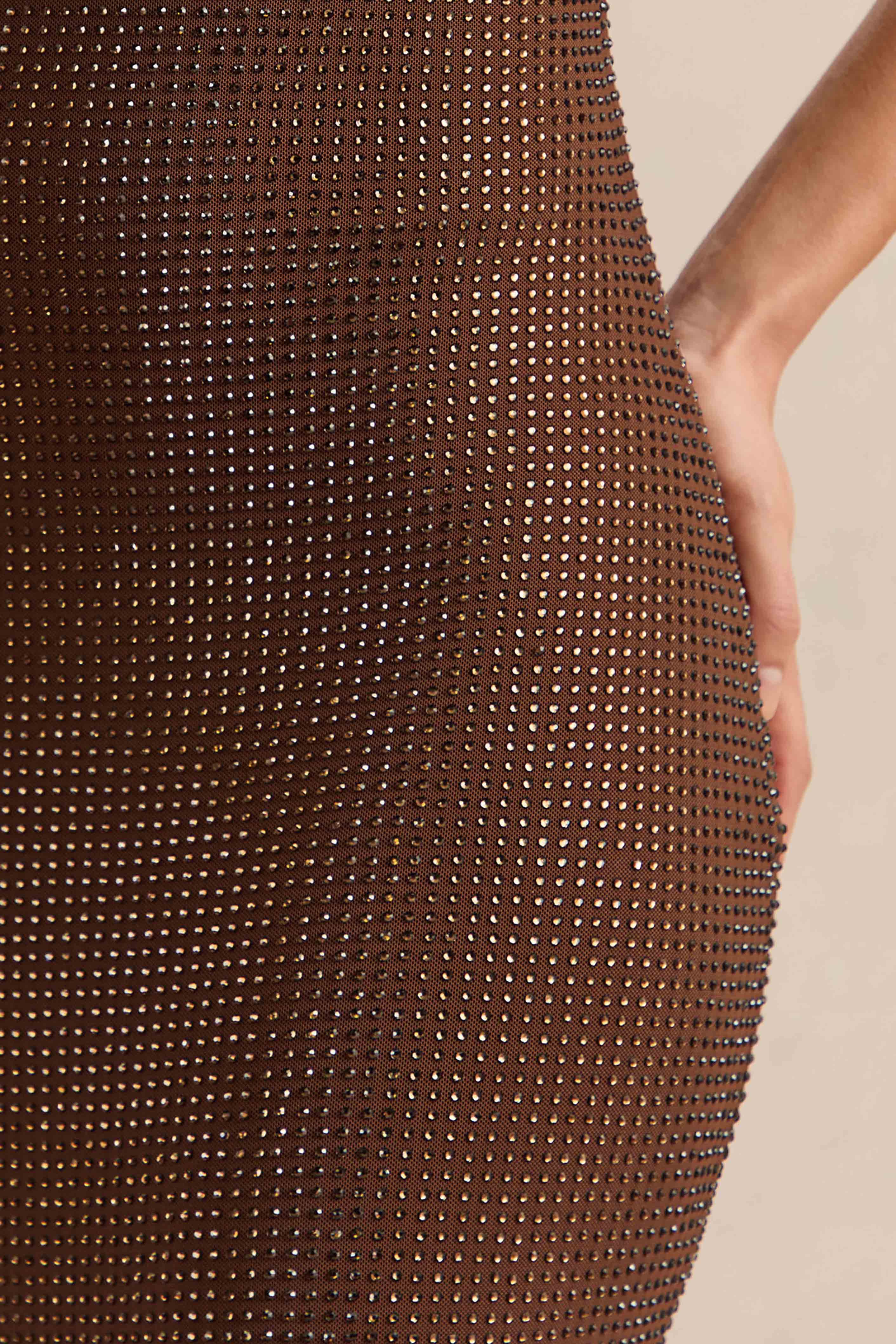 Deity | Brown Hotfix Asymmetric-Neck Maxi Dress With Open-Back - Image 7