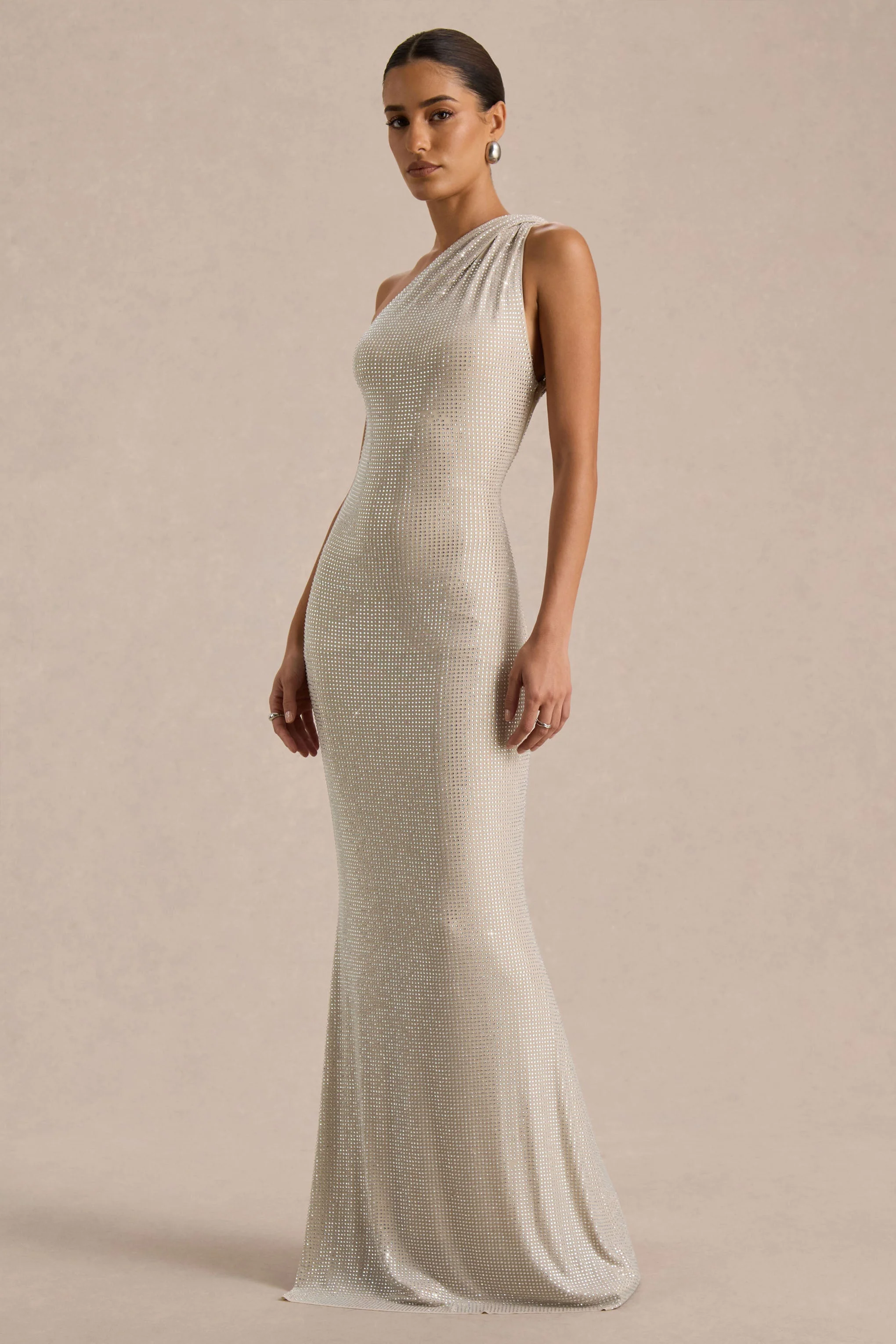Deity | Silver Hotfix Asymmetric-Neck Maxi Dress With Open-Back - Image 5