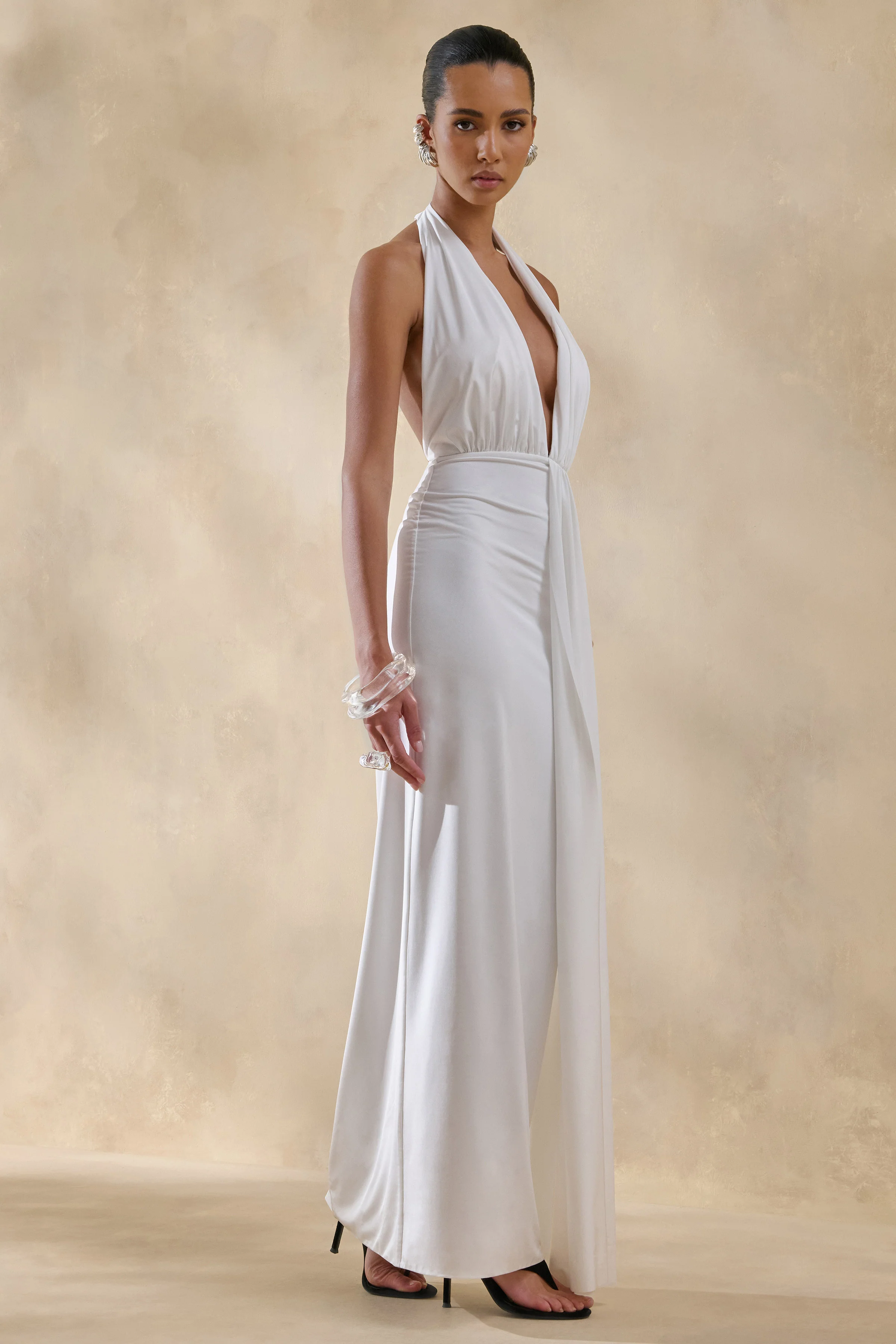 Doria | White Plunge-Neck Maxi Dress - Image 5