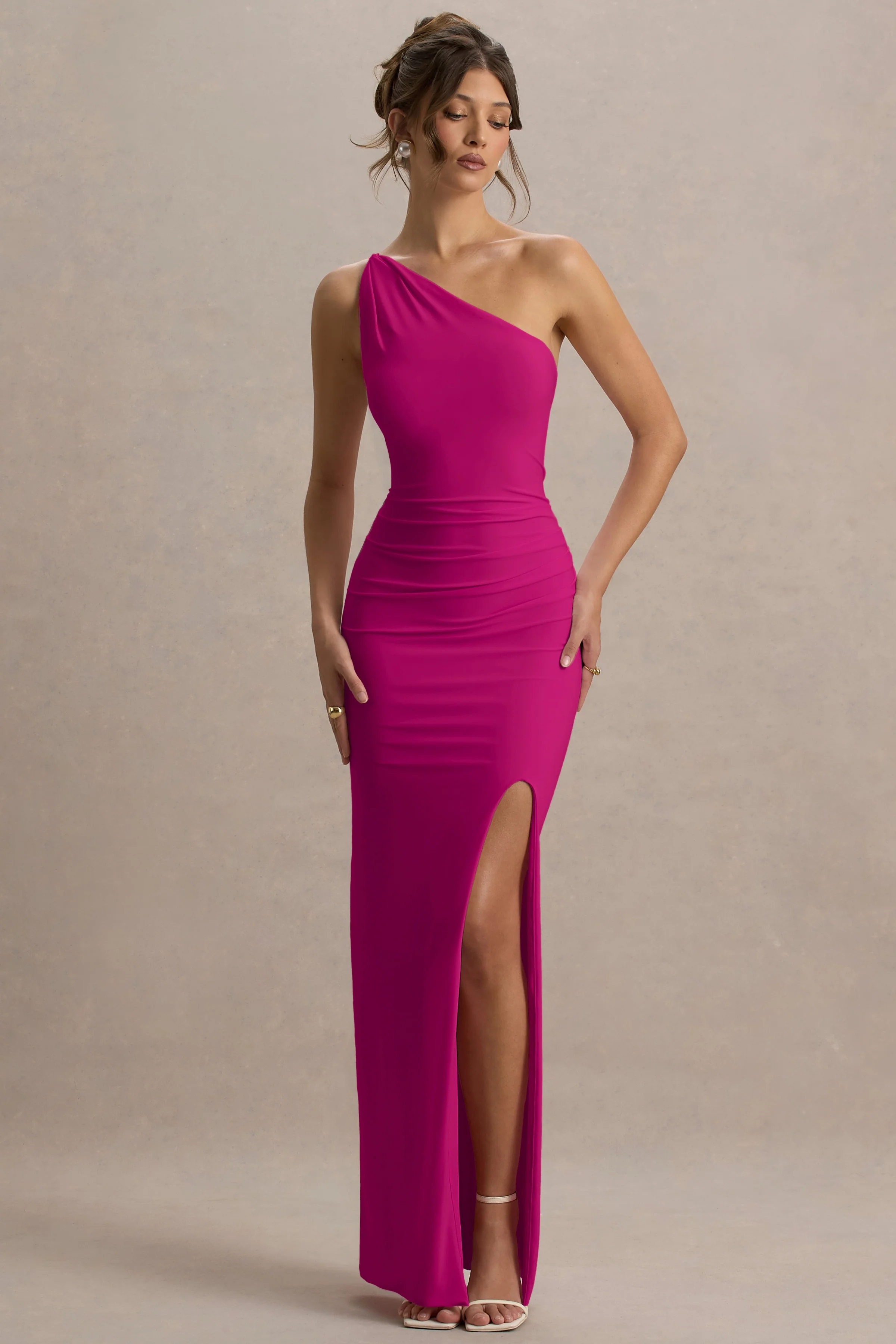Dressing Up | Hot Pink One Shoulder Maxi Dress With Open Back Detail - Image 4