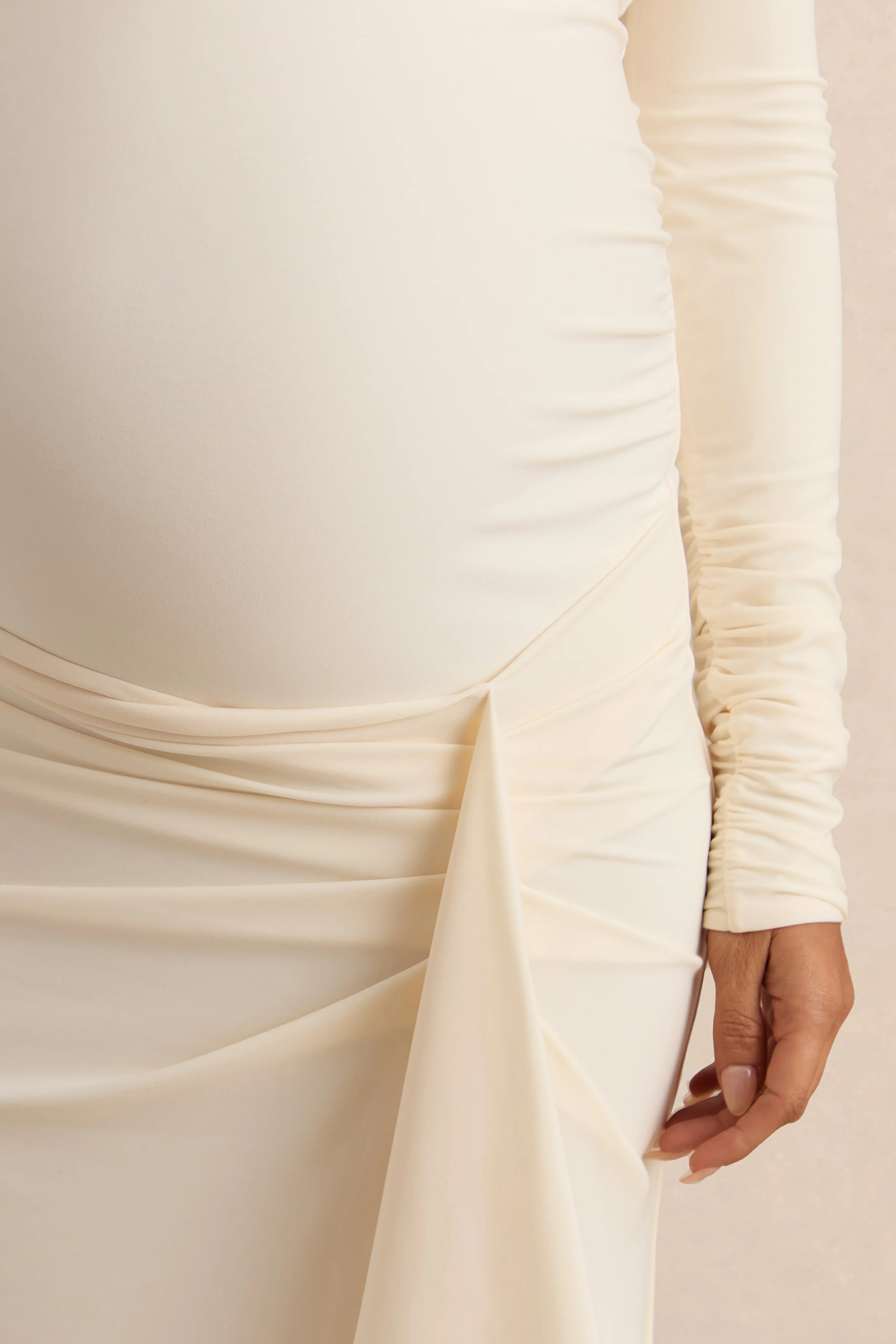 Drusilla | Cream Asymmetric-Neck Maternity Maxi Dress With Gathered Detailing - Image 6
