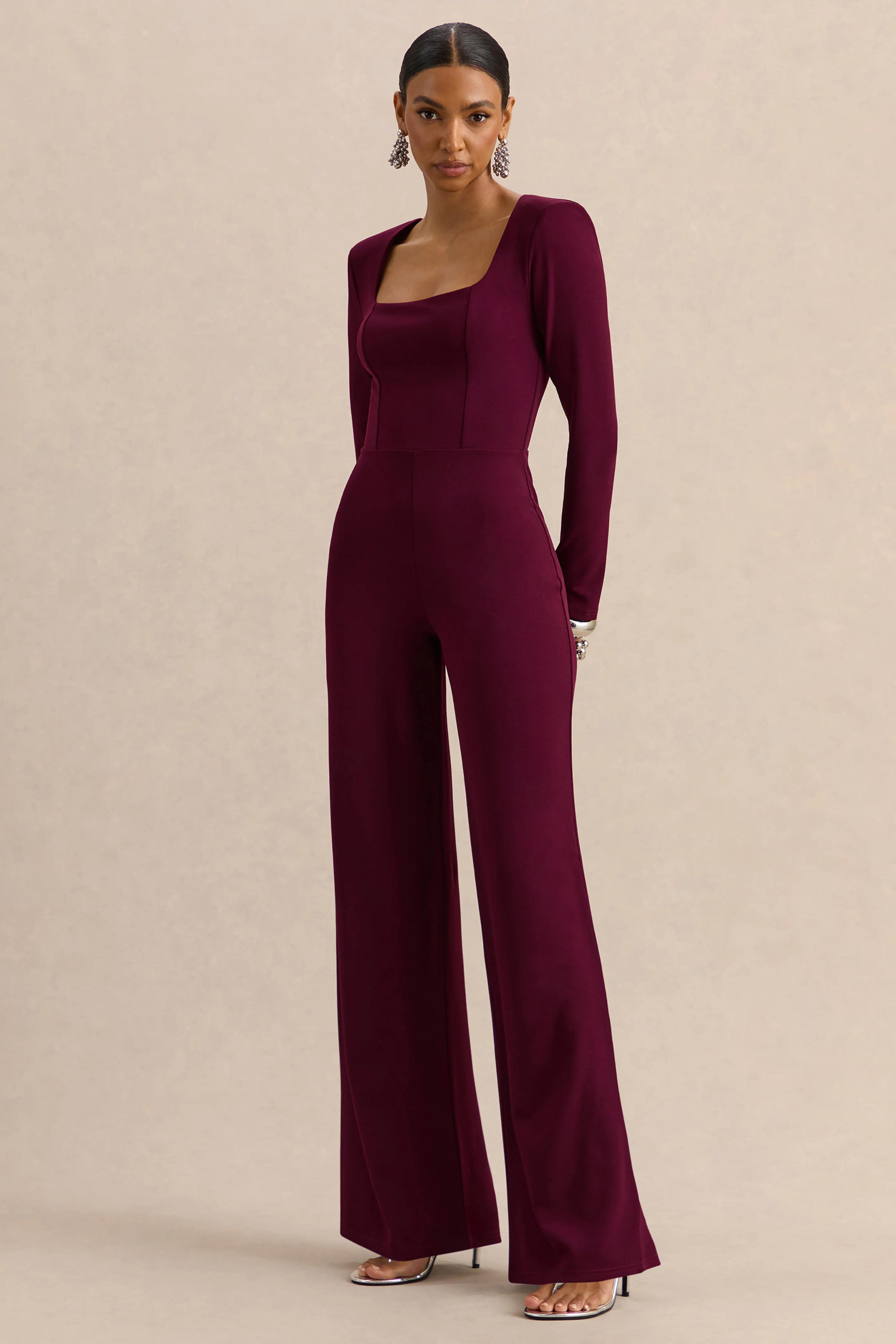 Elasse | Burgundy Square-Neck Jumpsuit - Image 4