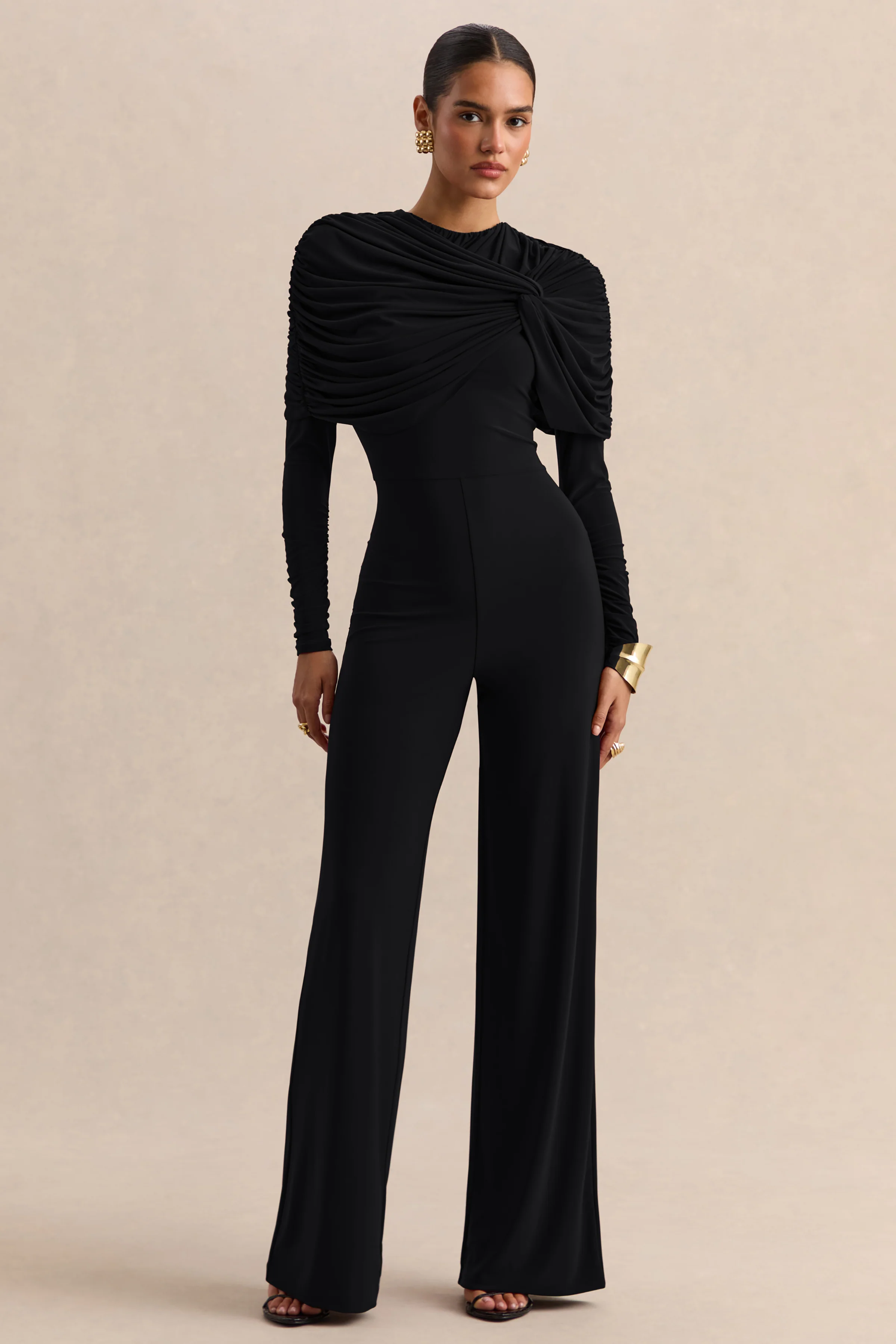 Eloura | Black High-Neck Jumpsuit With Twist-Gathered Detail