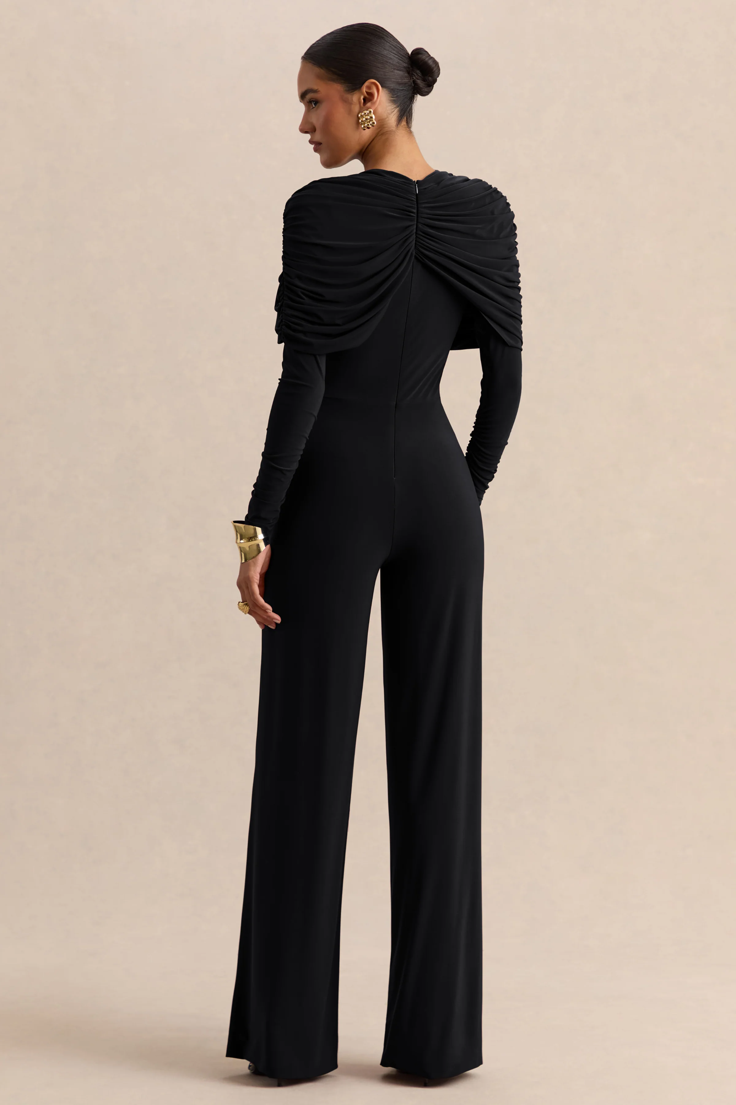 Eloura | Black High-Neck Jumpsuit With Twist-Gathered Detail - Image 2