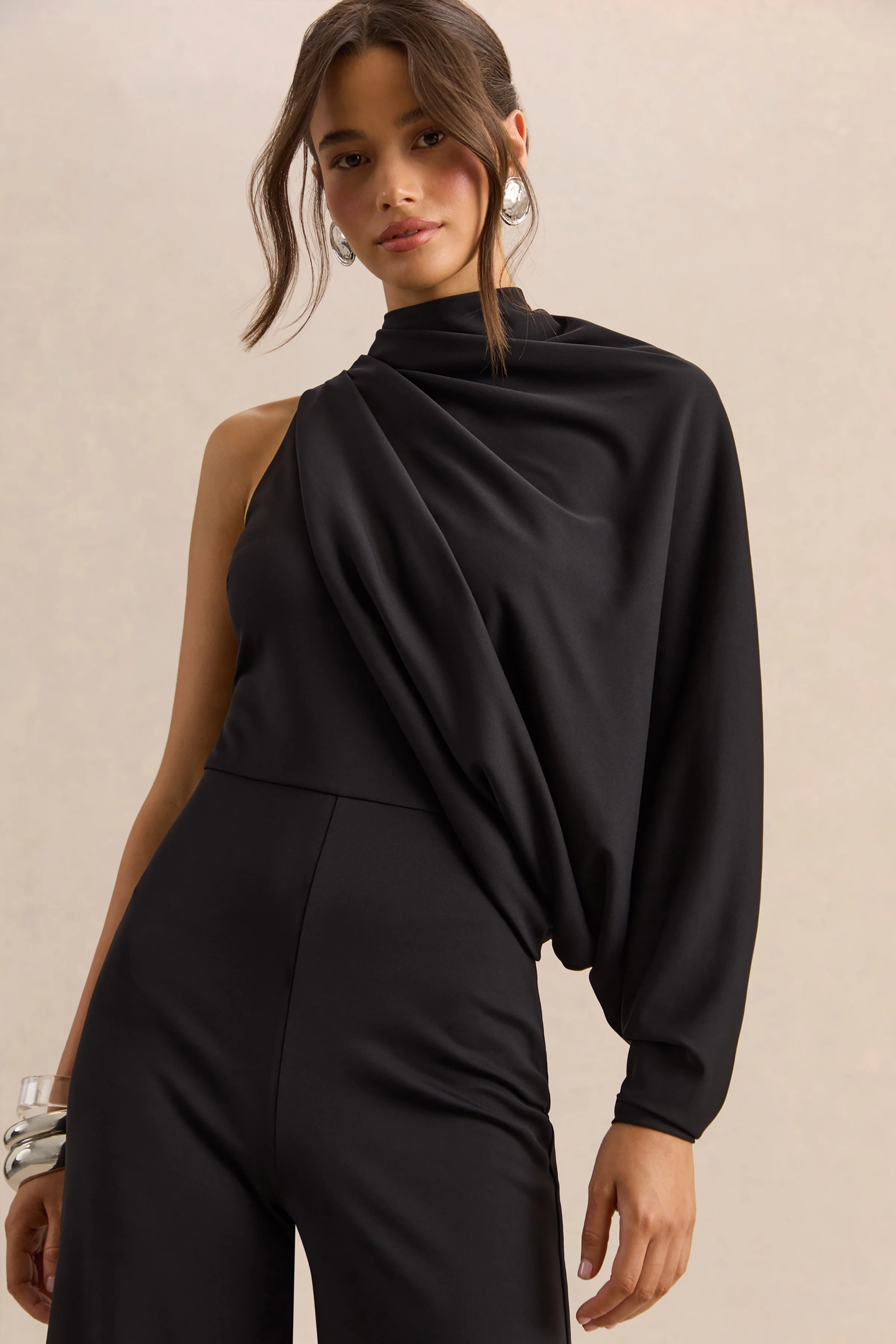 Emoria | Black High-Neck Jumpsuit With One Long-Sleeve - Image 3