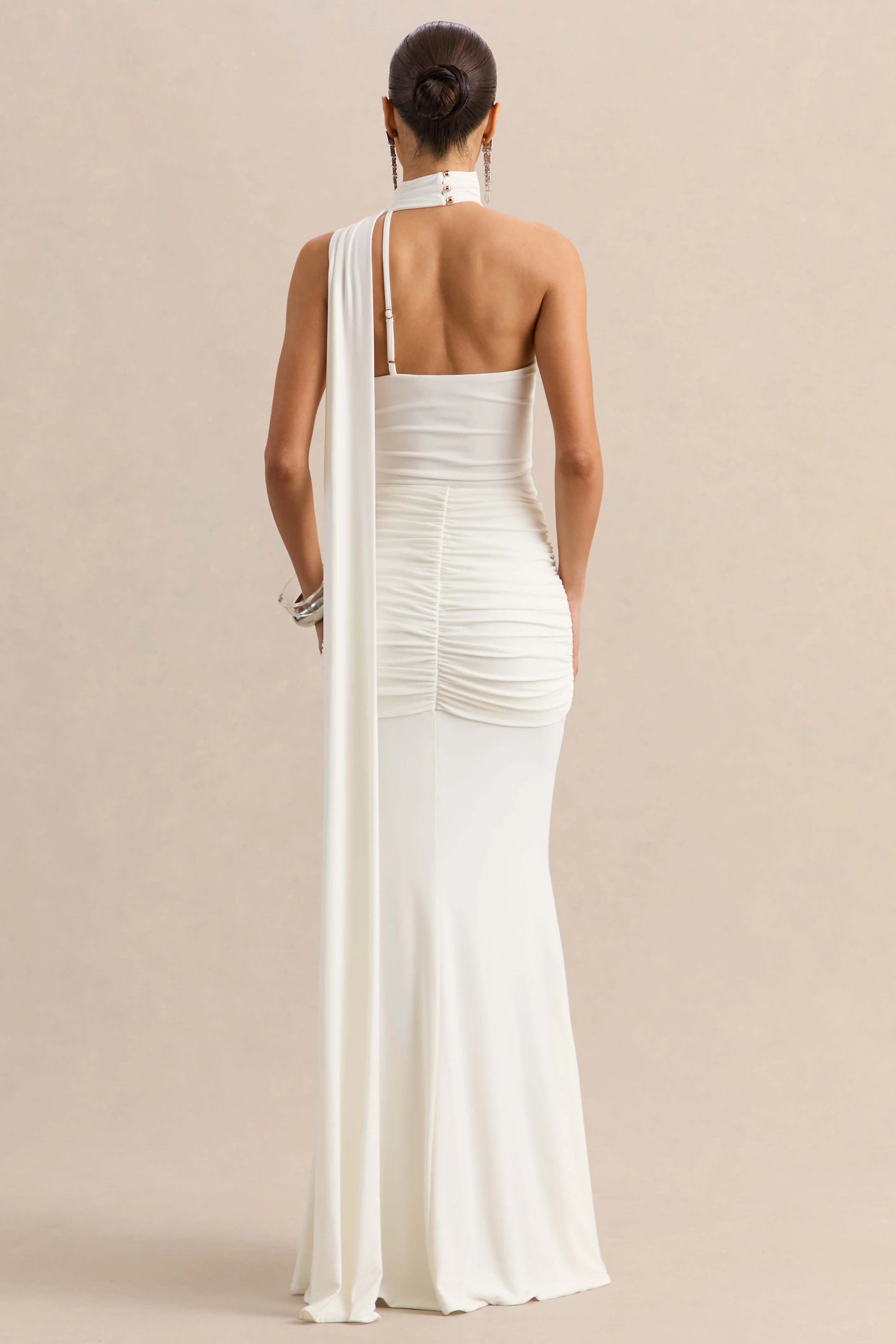 Eowyn | White Ruched Maxi Skirt With Front Split - Image 3