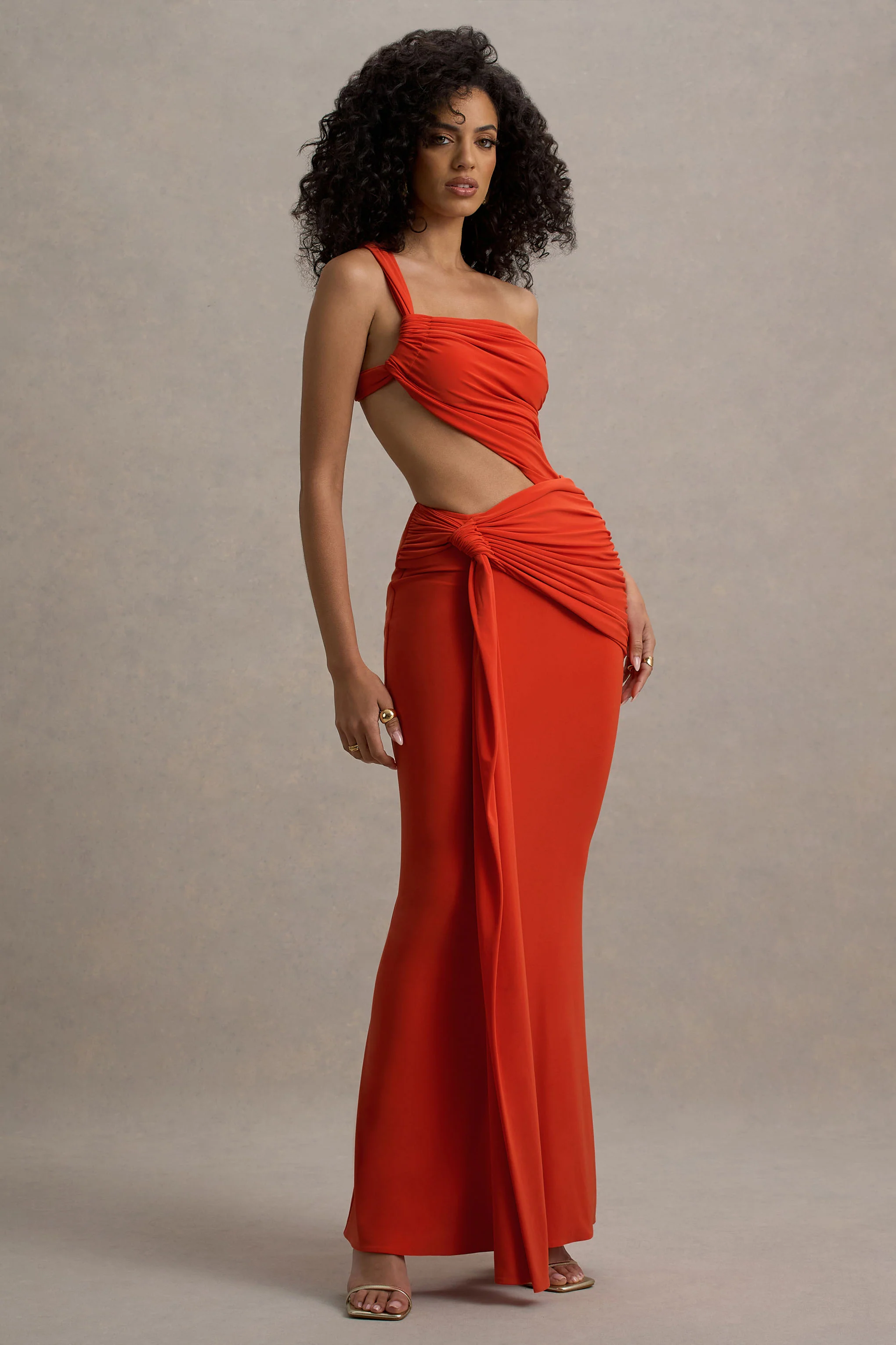 Giovanna | Orange Asymmetric Maxi Dress With Wrap Skirt - Image 5