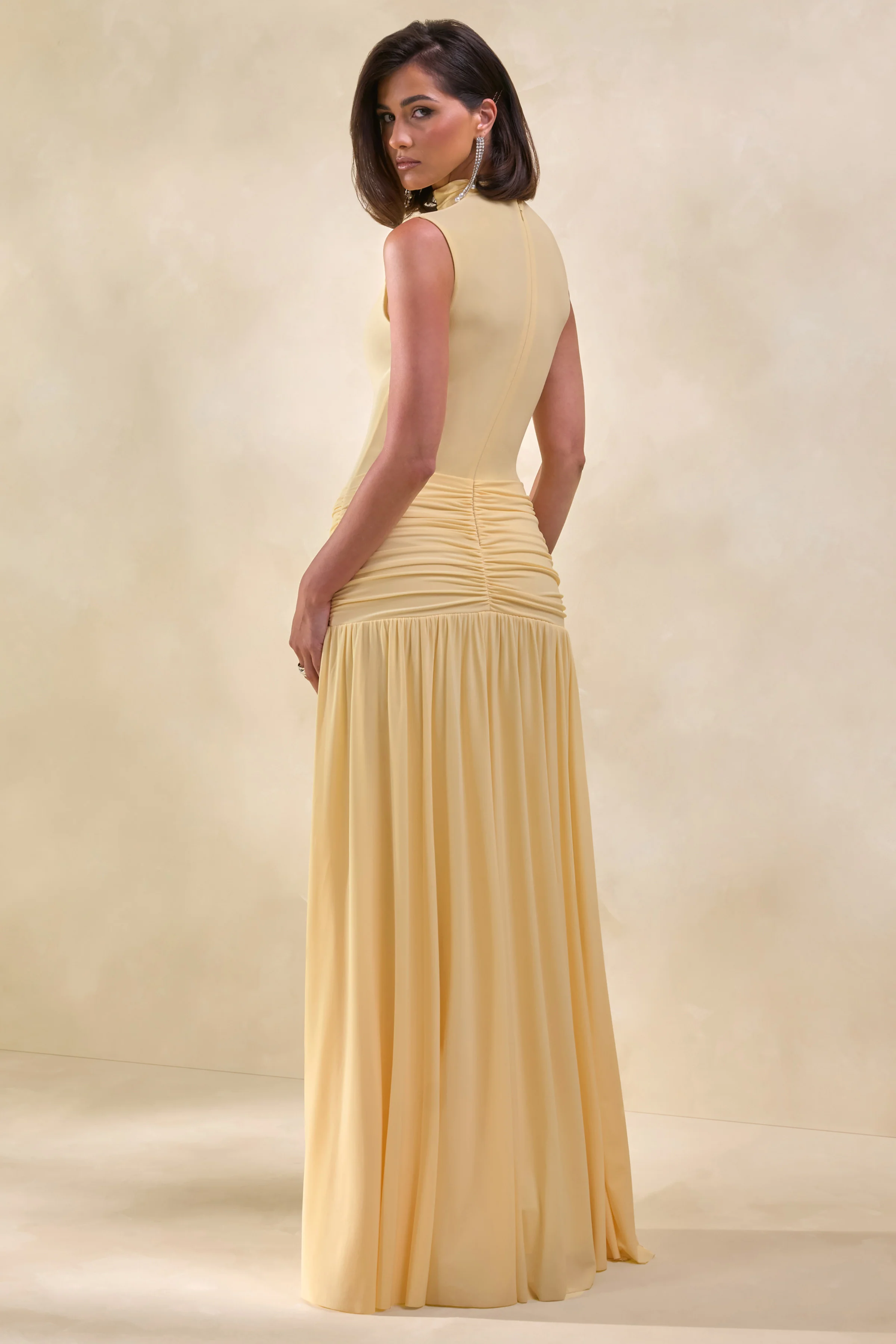 Glimora | Lemon High-Neck Maxi Dress With Ruched-Detailing - Image 2