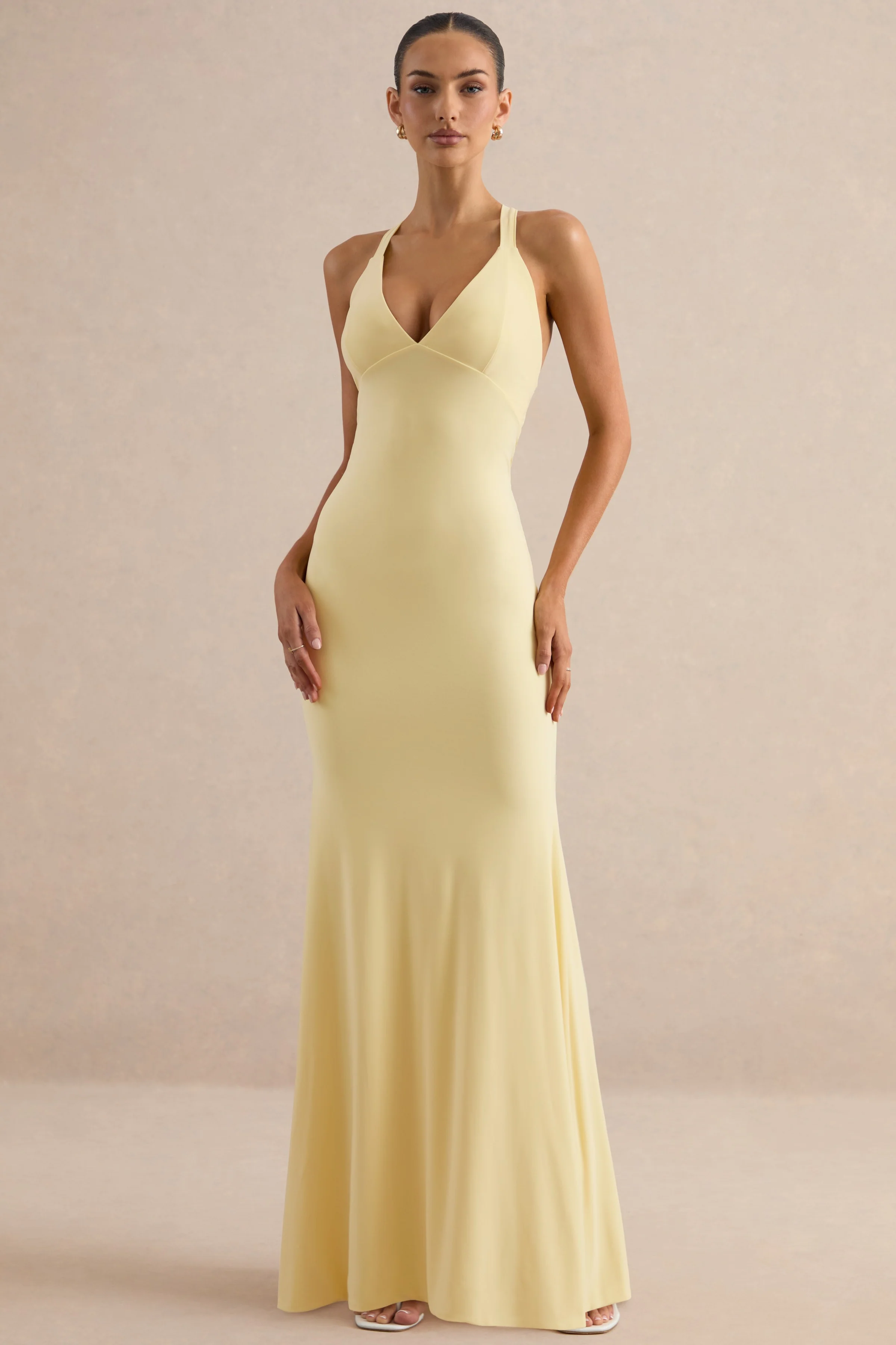 Goldiea | Lemon Halter-Neck Fishtail Maxi Dress - Image 4