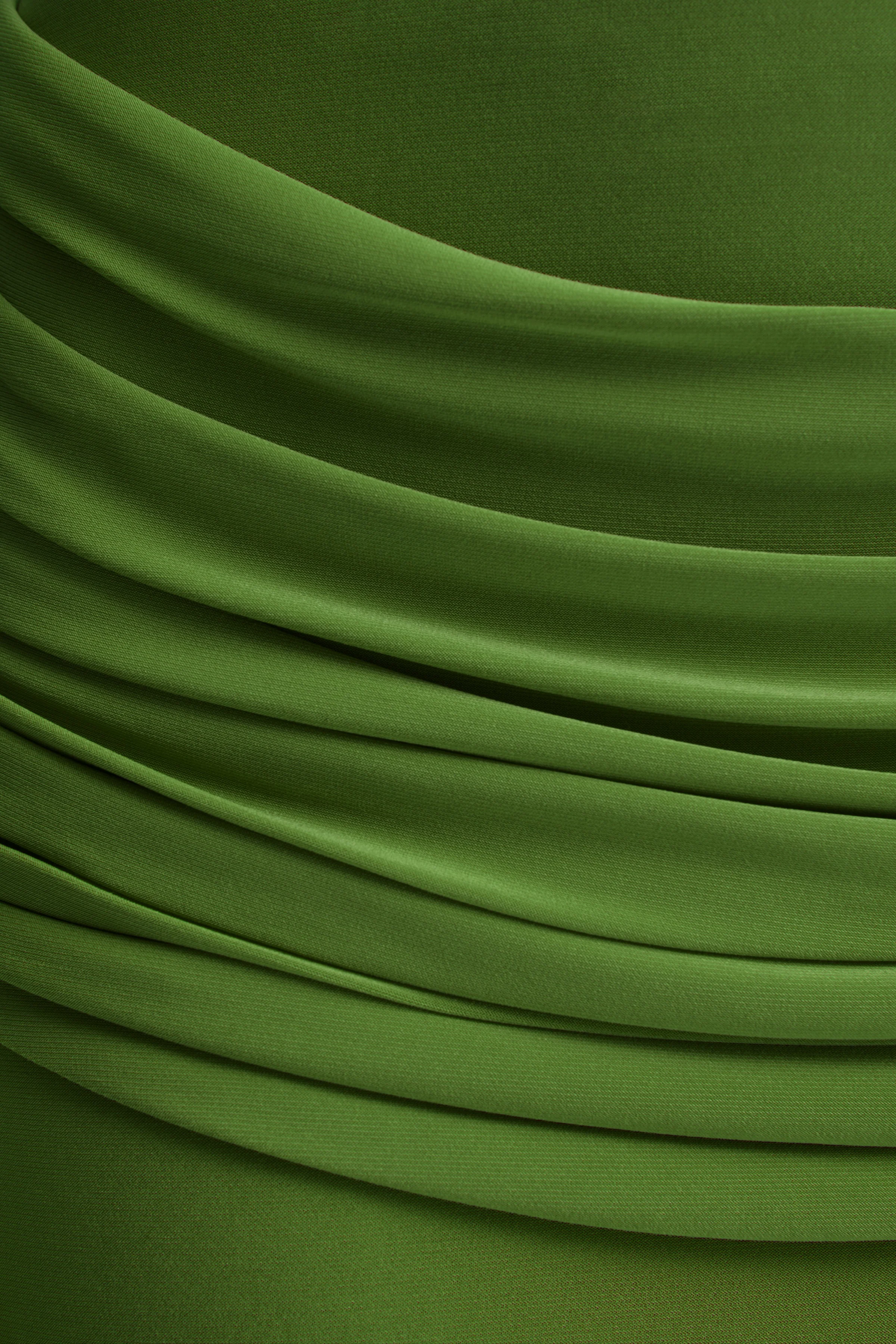 Graciella | Green Bandeau Maxi Dress With Draped Detailing And Scarf - Image 7