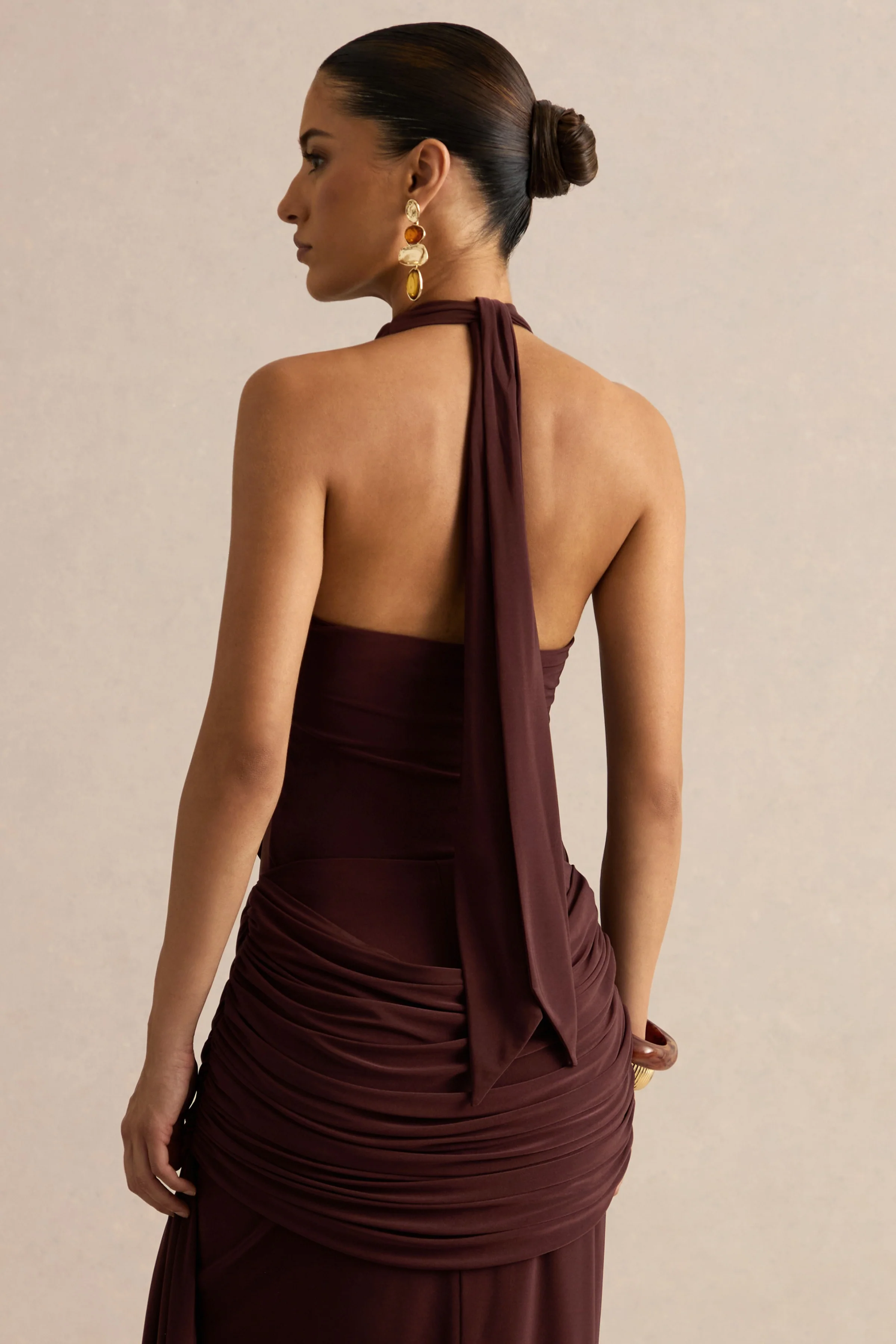 Kavya | Dark Brown Extreme Plunge Neck Thong Bodysuit - Image 2