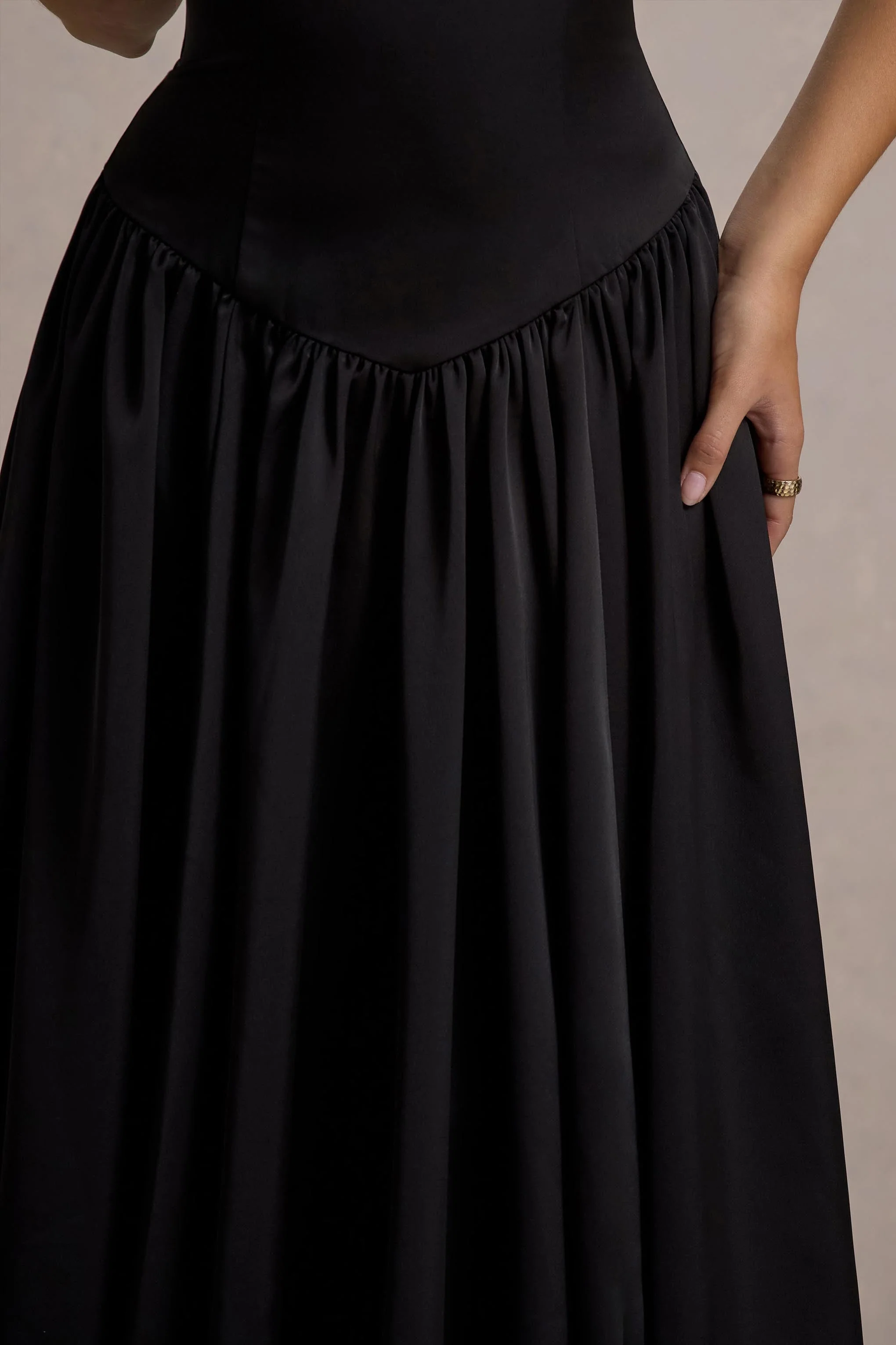 Keyton | Black Satin Bandeau Midi Dress - Image 6