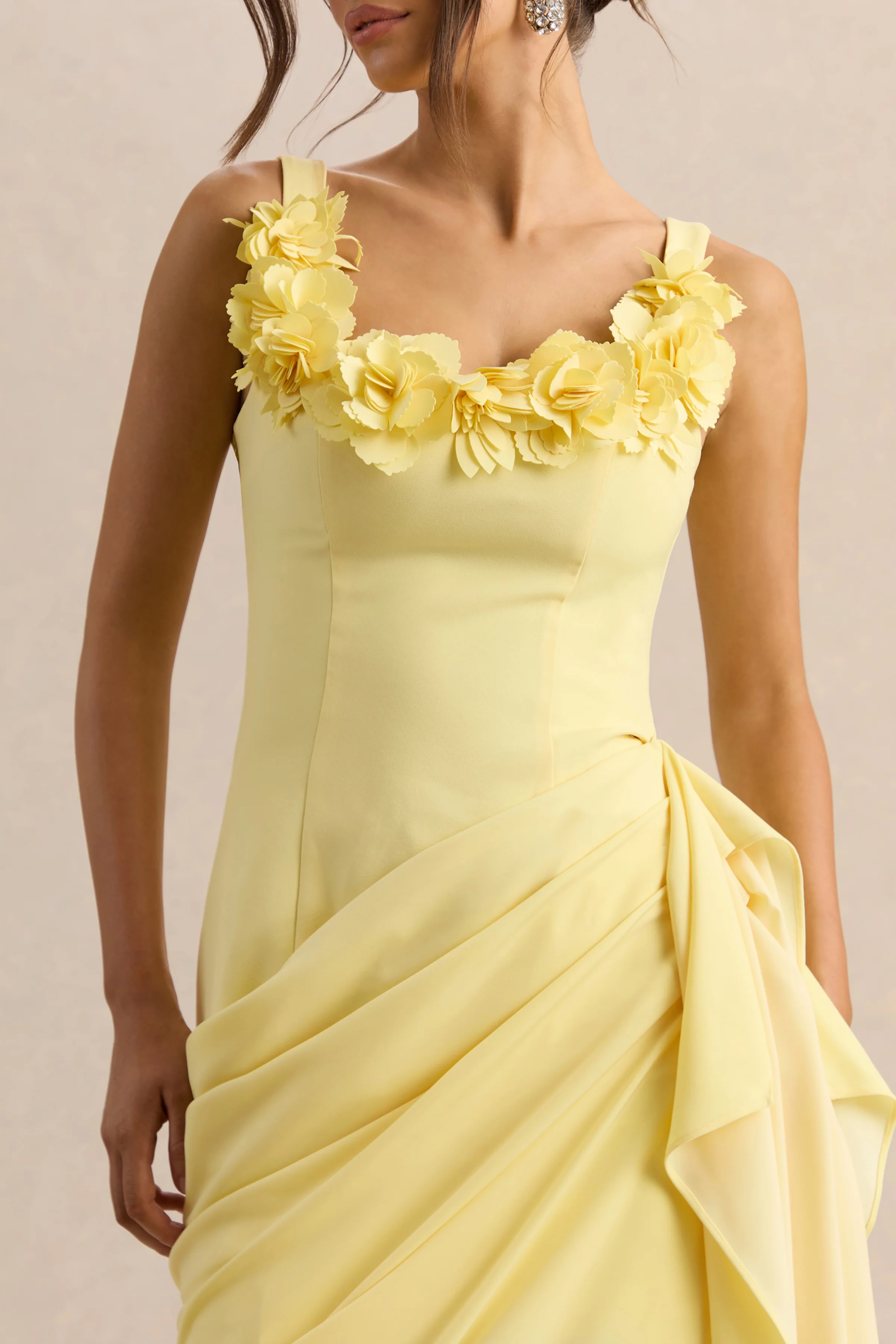 Letitia | Lemon Square-Neck Floral Detailed Wrap Midi Dress - Image 5