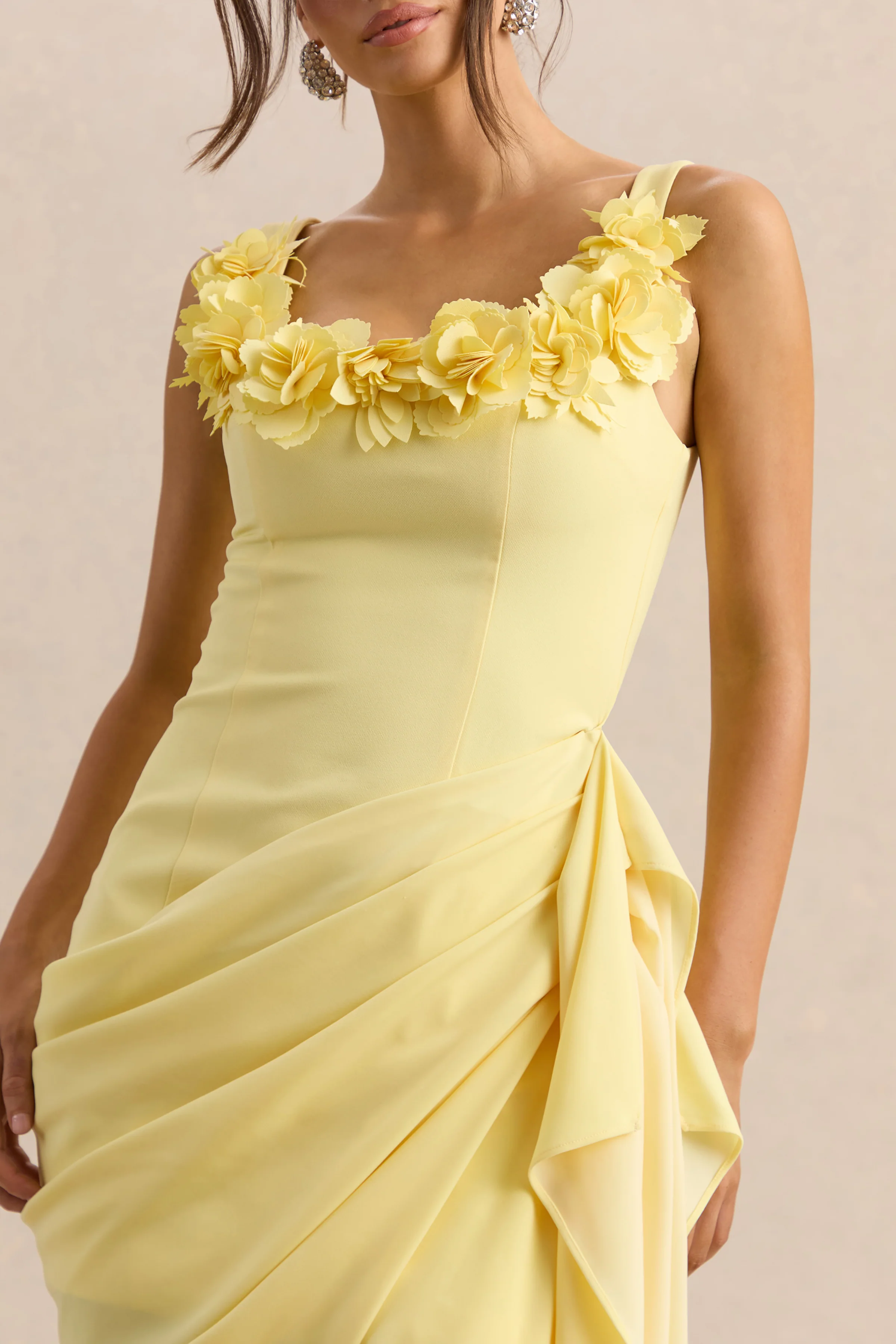 Letitia | Lemon Square-Neck Floral Detailed Wrap Midi Dress - Image 7