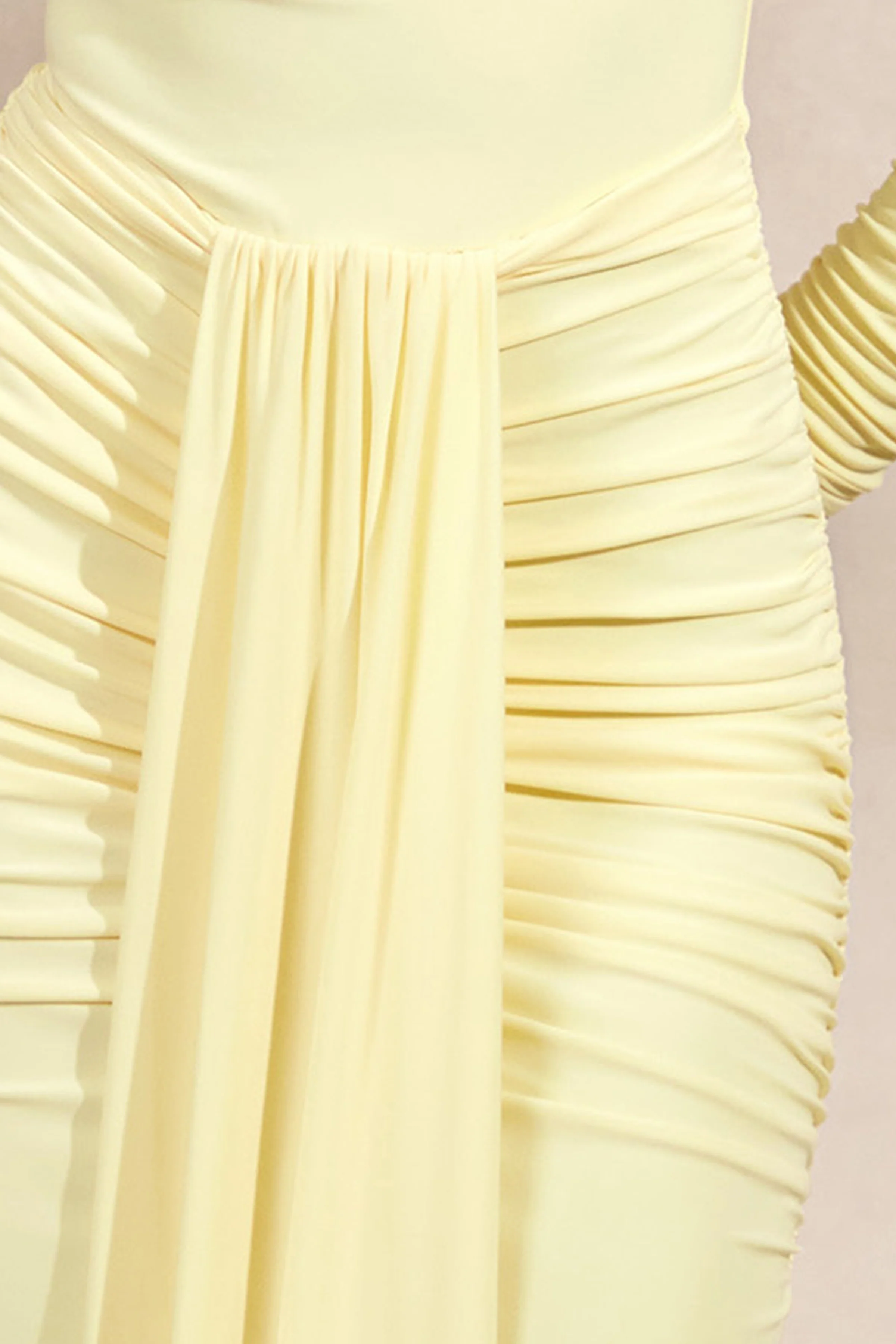 Liatris | Lemon Wide-Neck Maxi-Dress With Gathered-Detailing