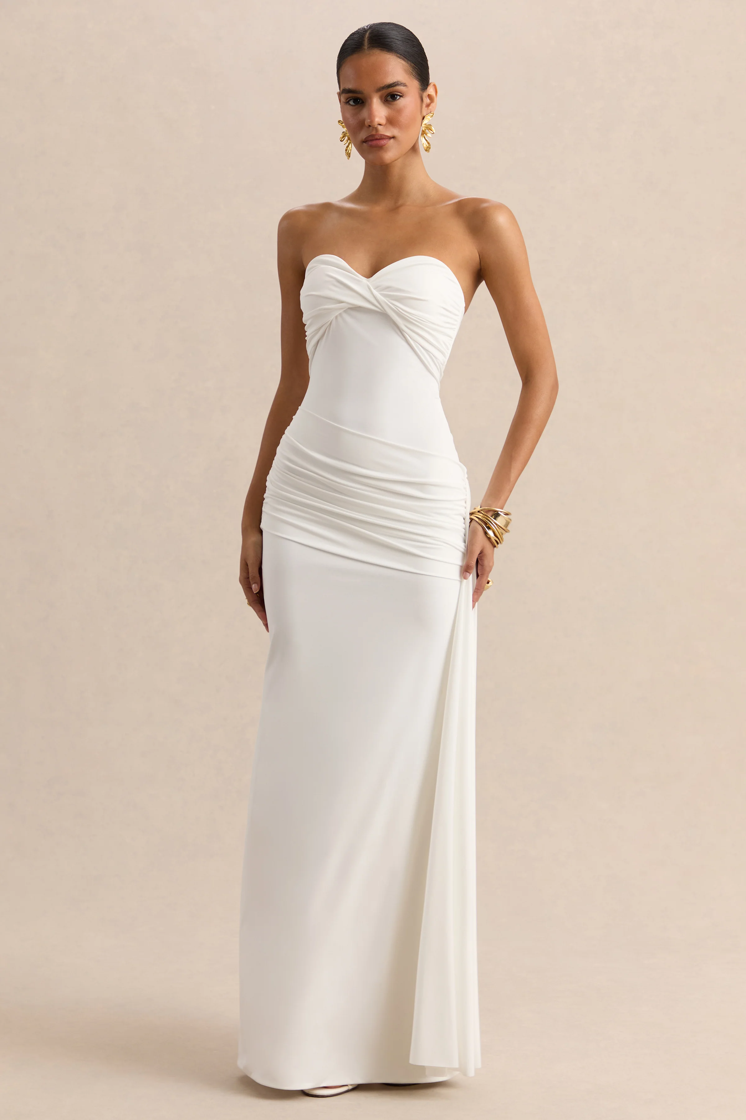 Liramine | White Bandeau Maxi-Dress With Gathered-Detailing And Sash - Image 2
