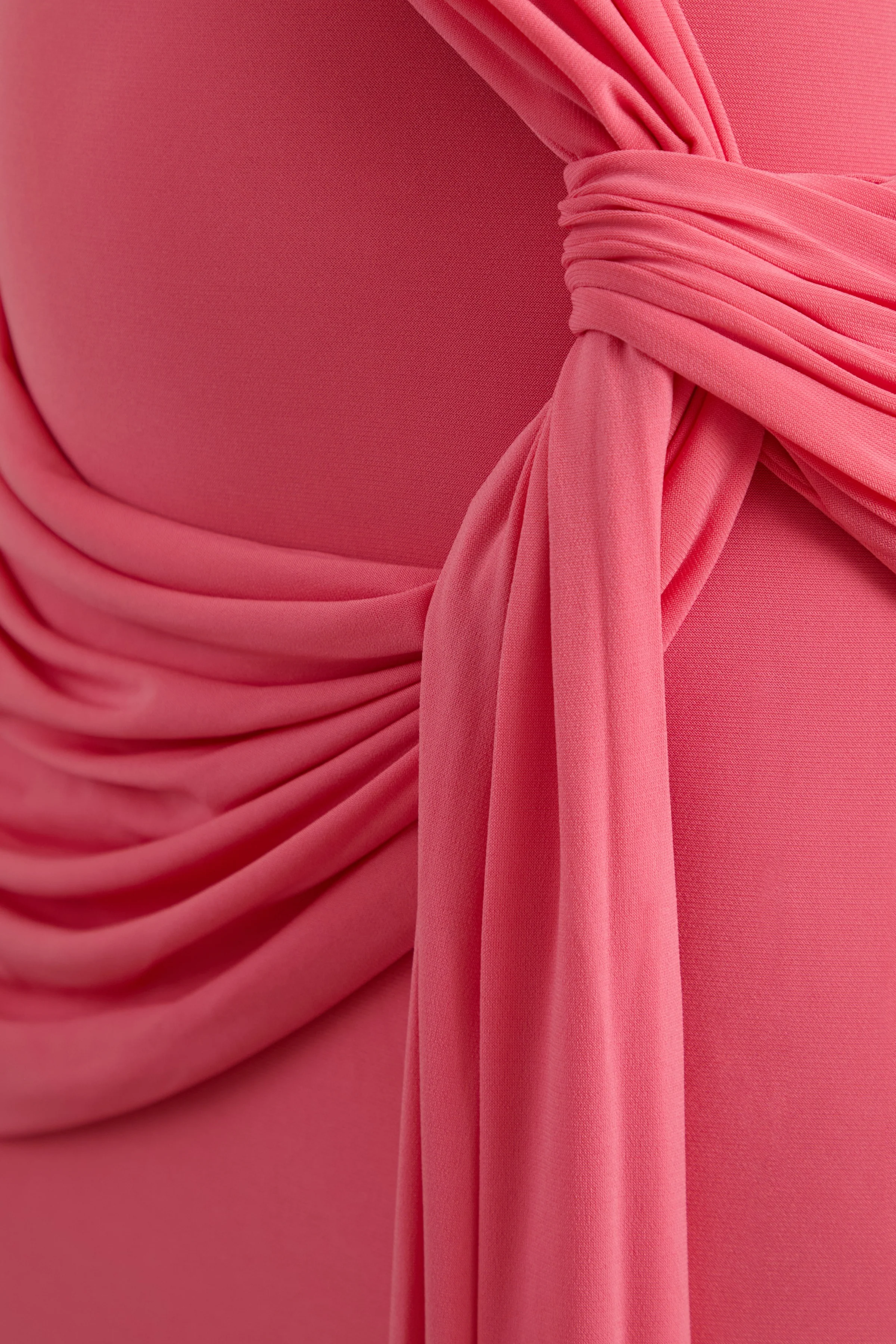 Lunoria | Coral Asymmetric-Neck Maxi Dress With Gathered-Detailing - Image 7