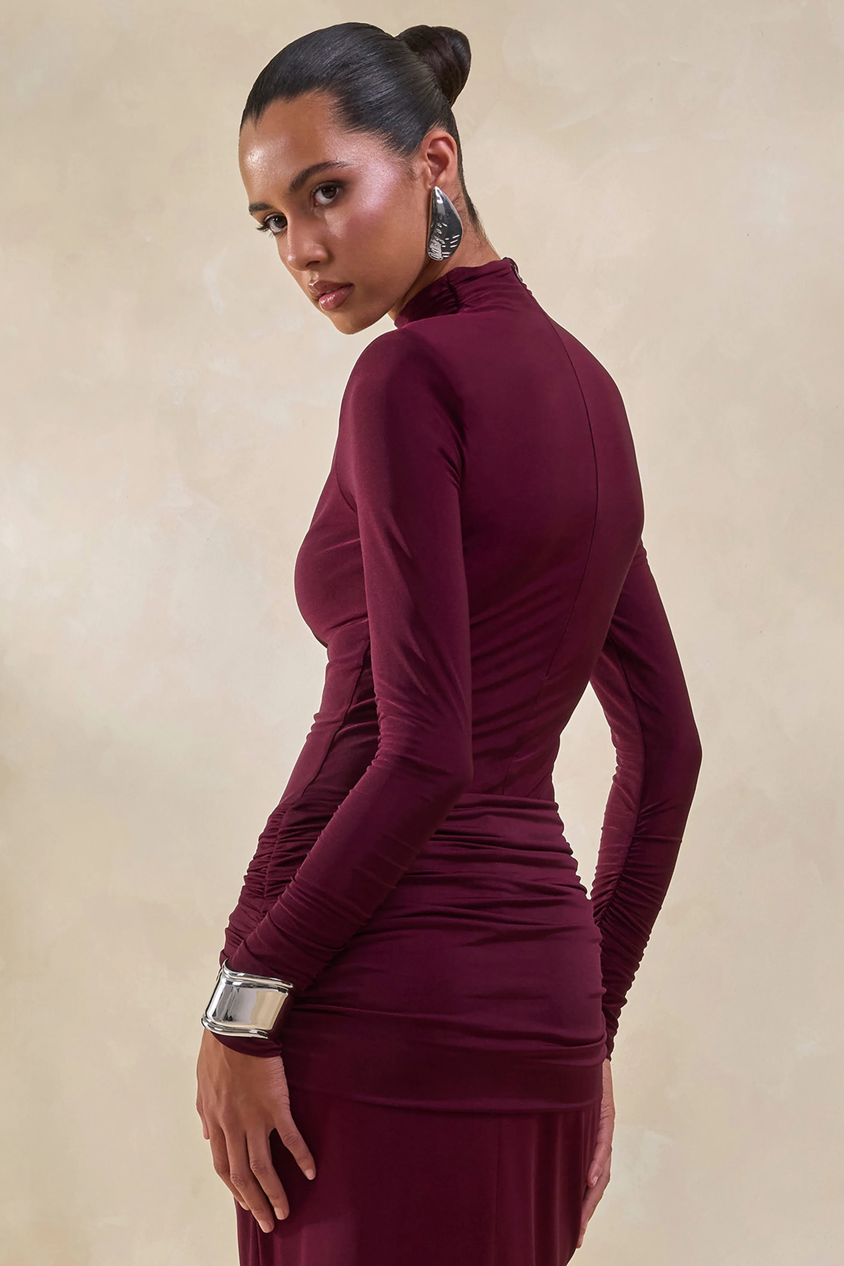 Lyanna | Burgundy Turtle-Neck Thong Bodysuit - Image 2