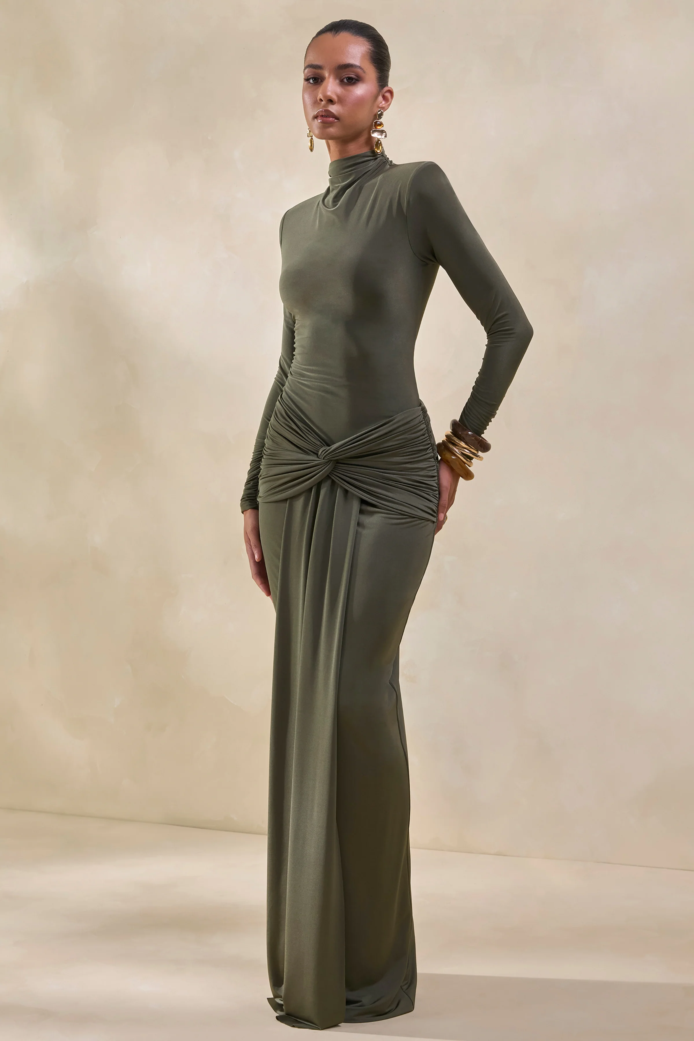 Lyanna | Khaki Turtle-Neck Thong Bodysuit - Image 3