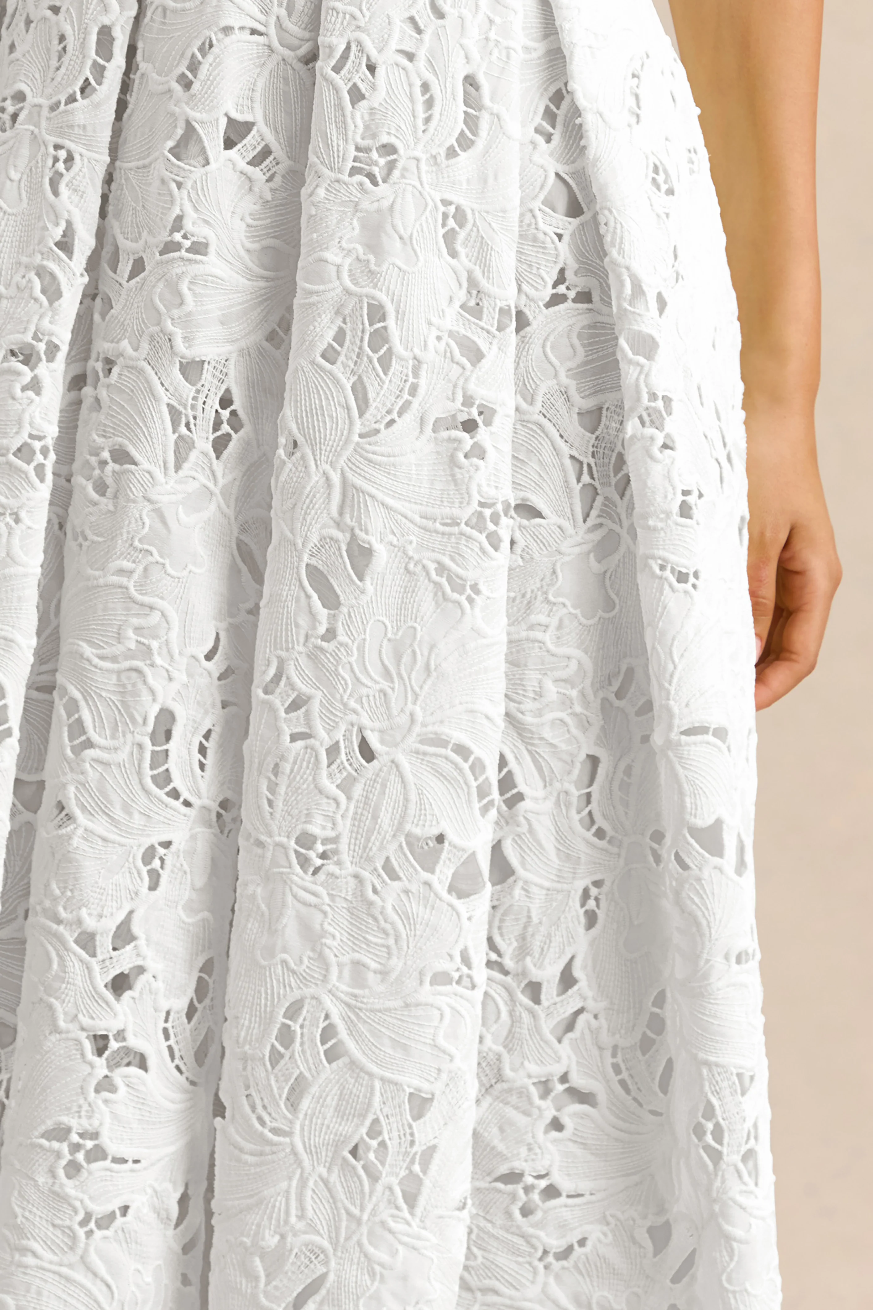 Maribel | White Lace Plunge-Neck Midi Dress - Image 6