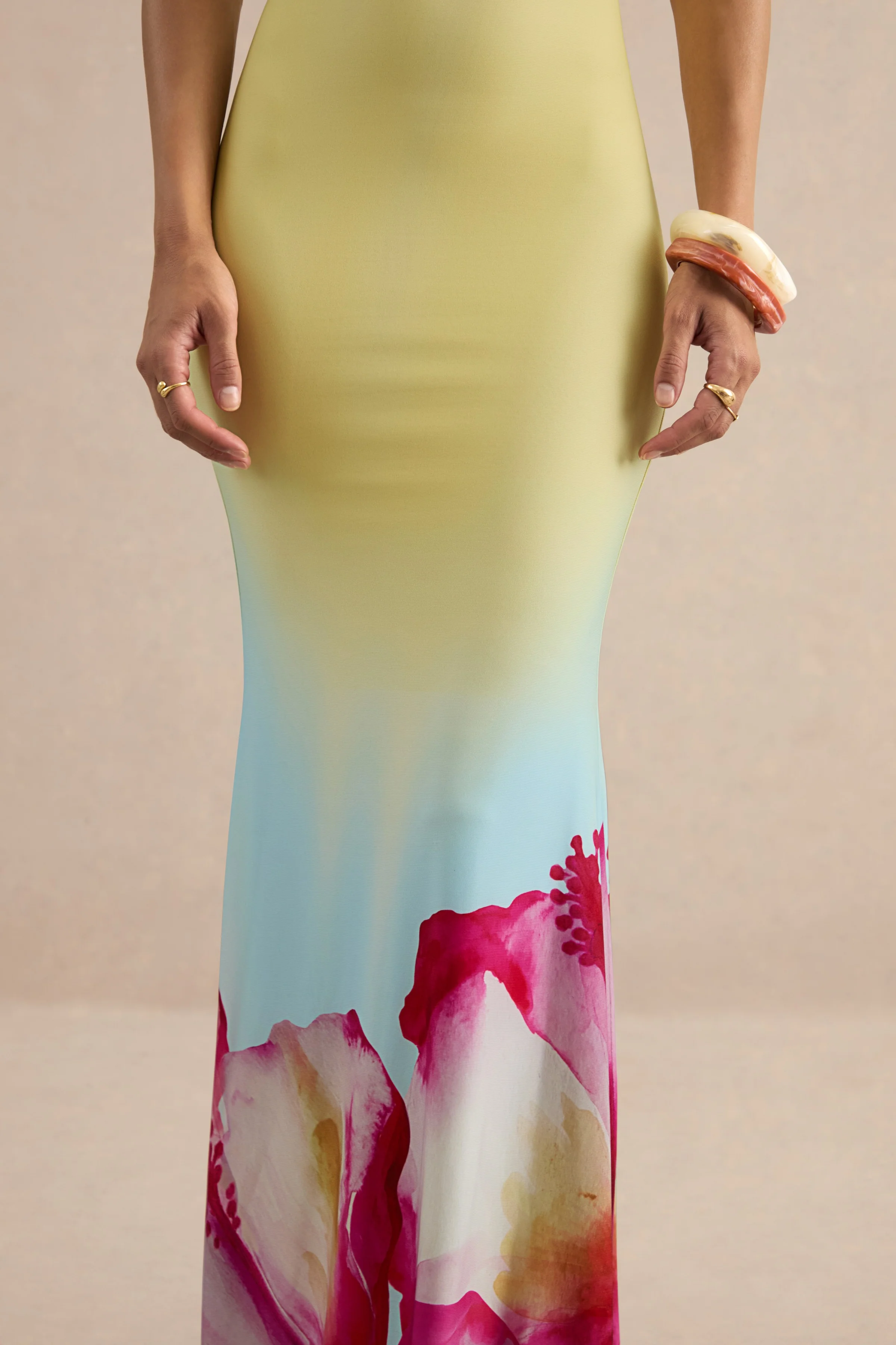 Marlo | Yellow Ombre Lily Print Maxi Dress - Image 5