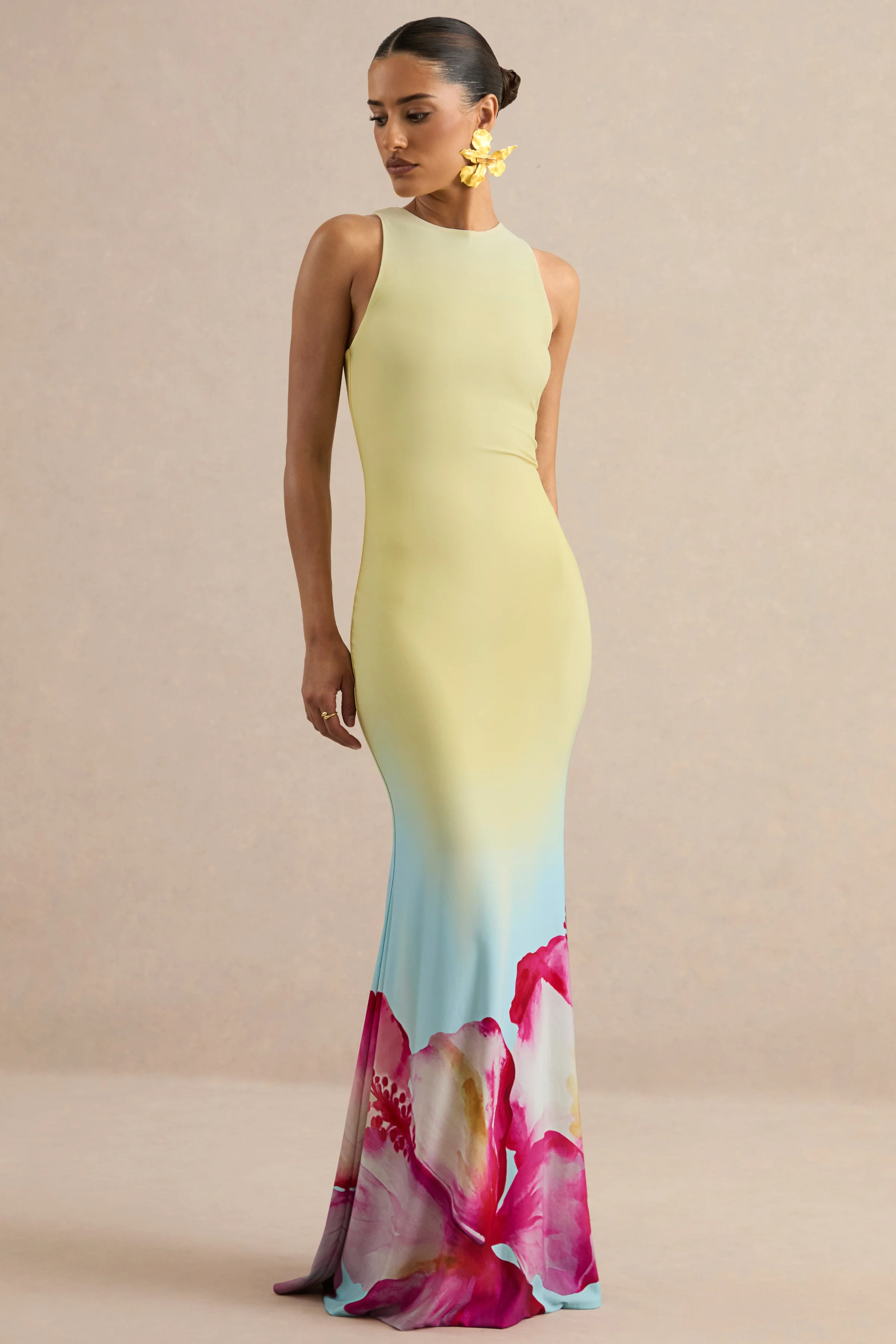 Marlo | Yellow Ombre Lily Print Maxi Dress - Image 6